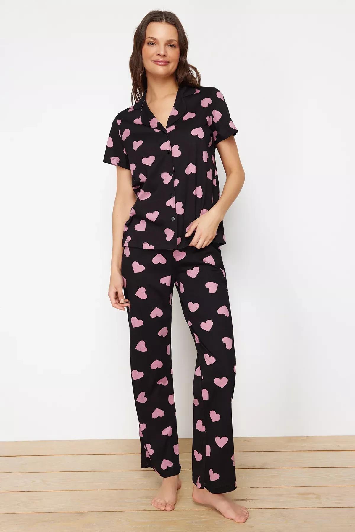 Black Knitted Cotton Pyjamas Set, BLACK, large image number 1
