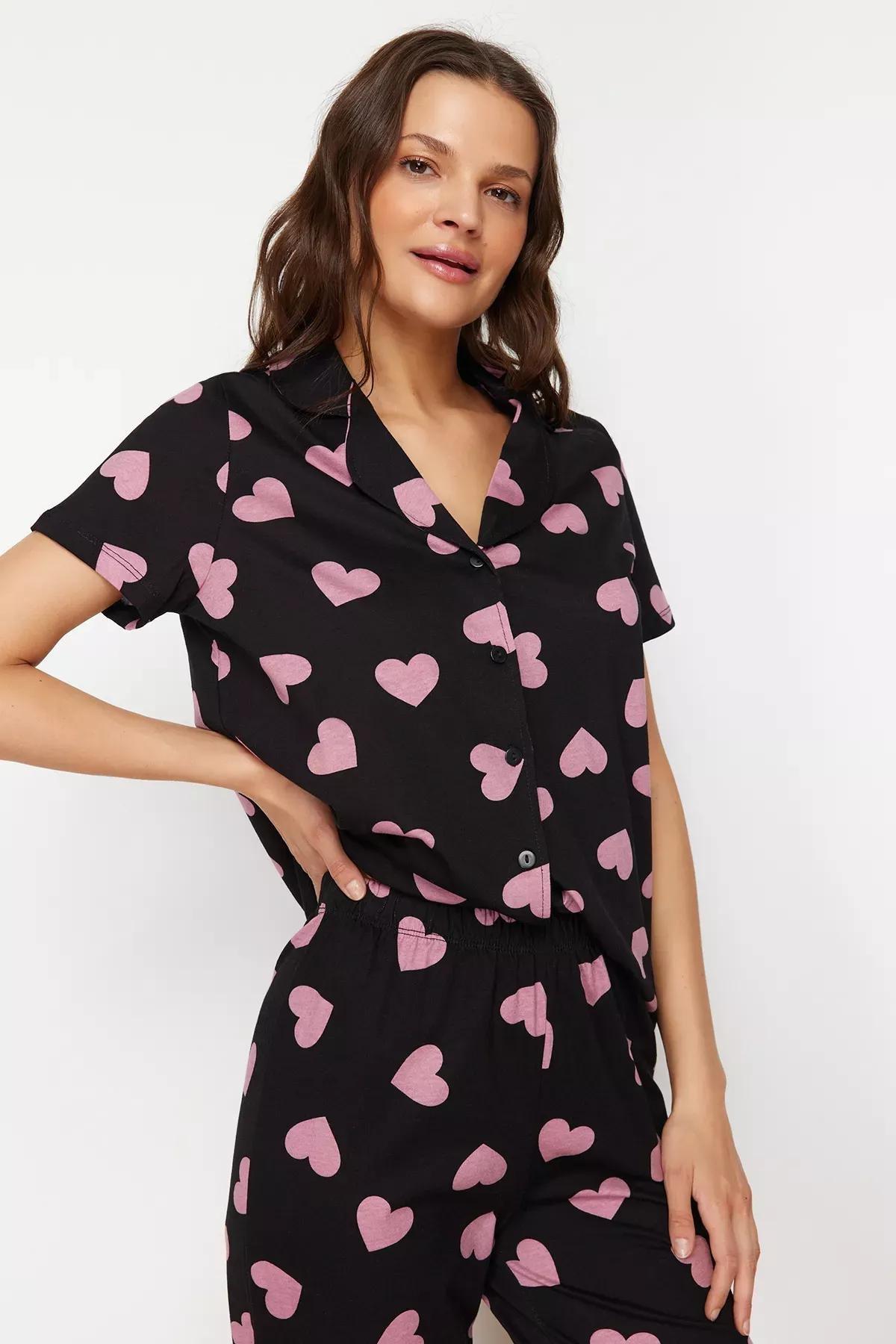 Black Knitted Cotton Pyjamas Set, BLACK, large image number 2