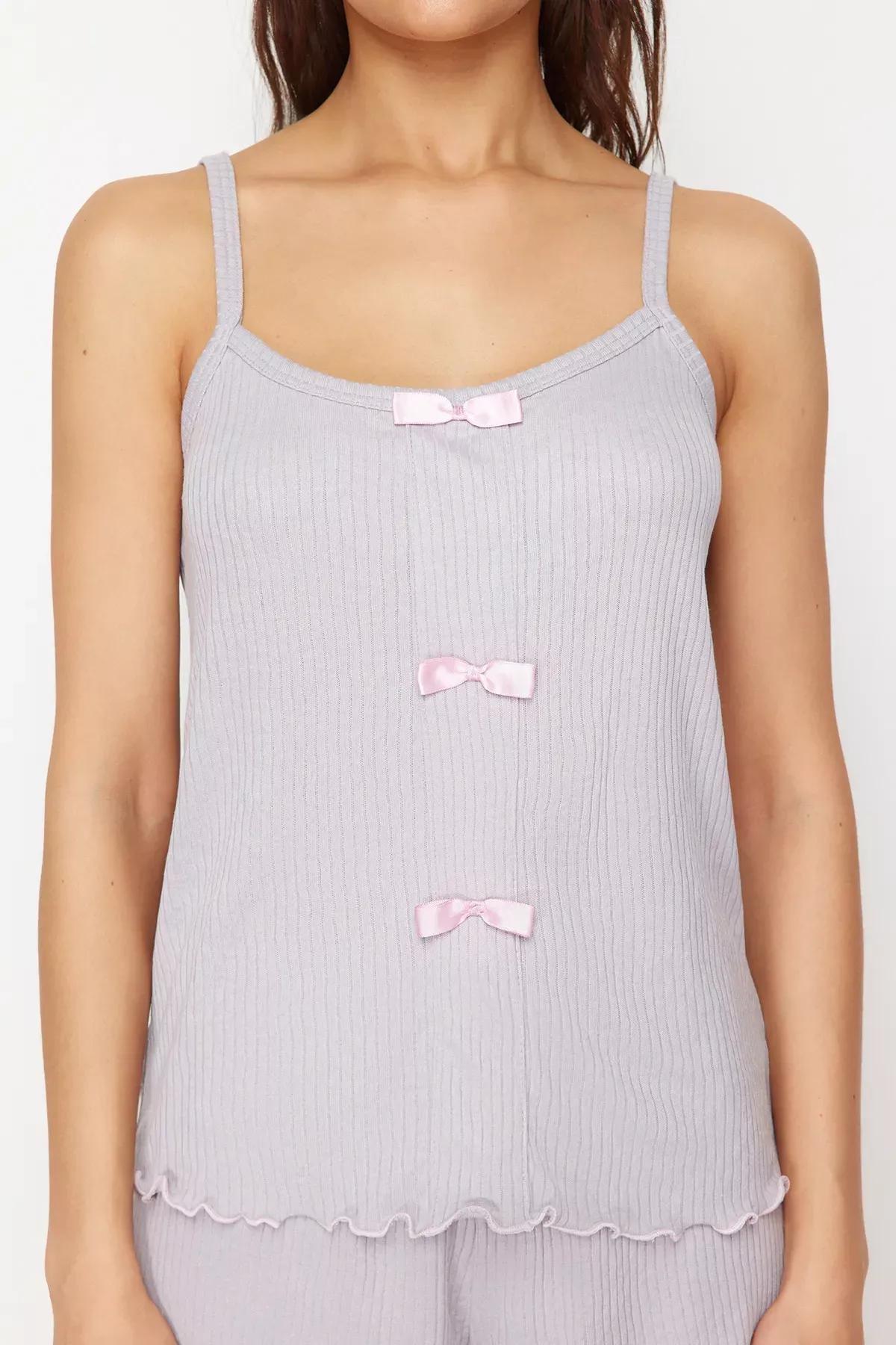 Grey Detailed Corded Knitted Pyjamas Set, Grey, large image number 3