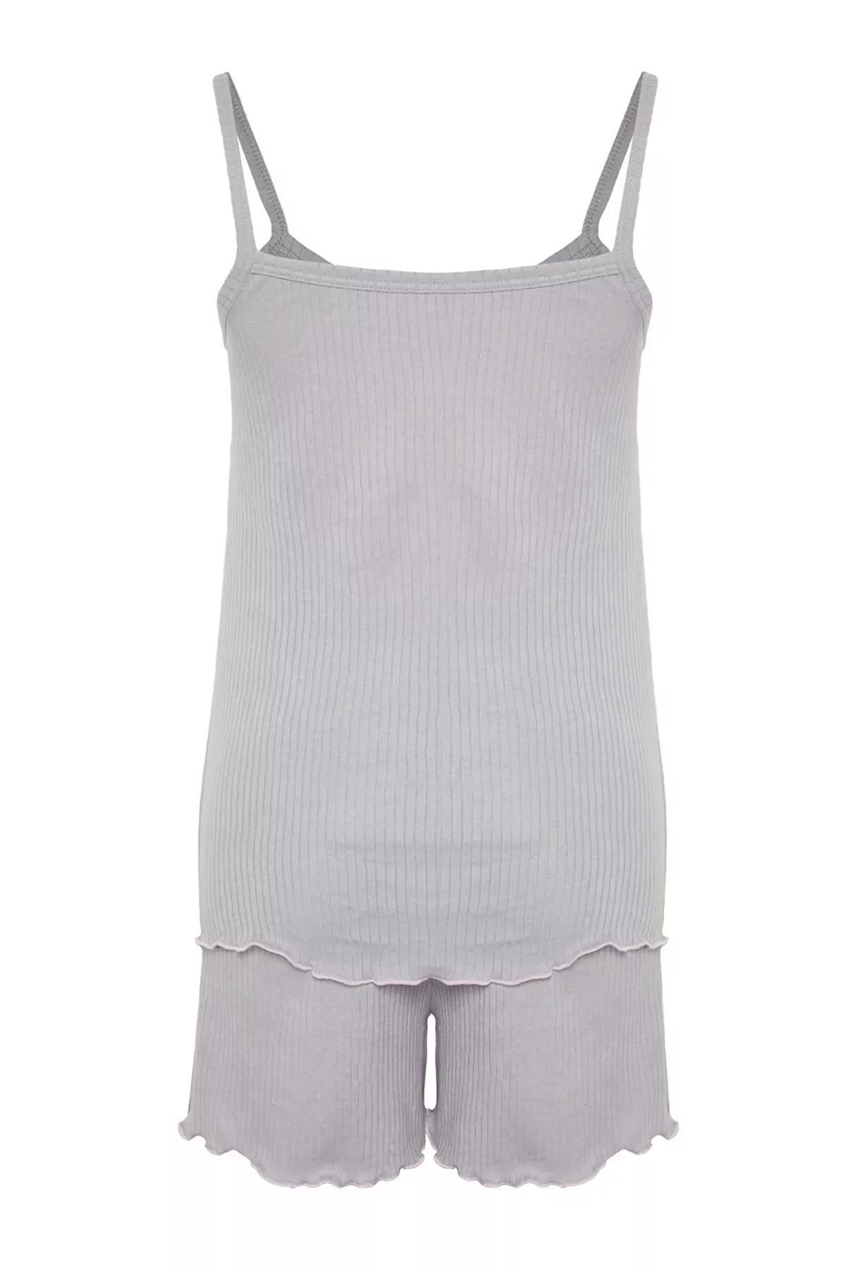 Grey Detailed Corded Knitted Pyjamas Set, Grey, large image number 6
