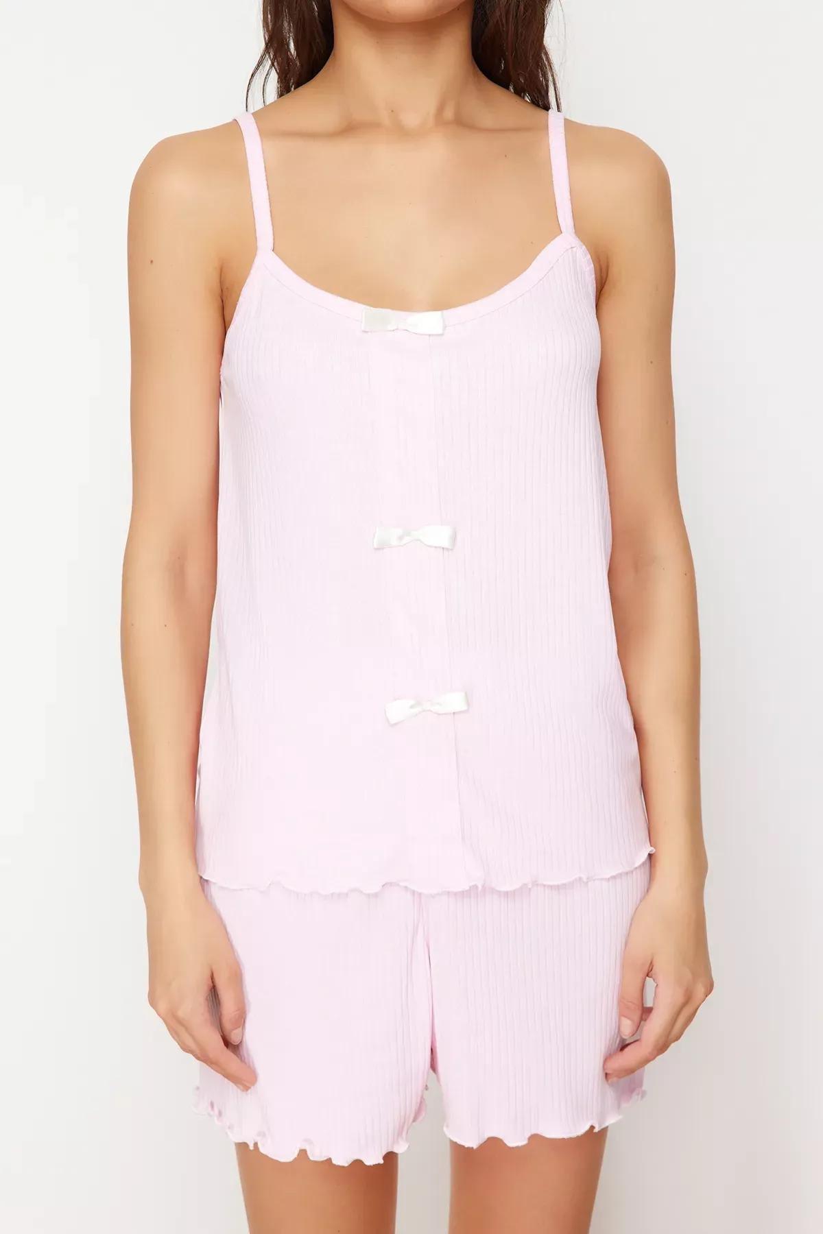 Pink Bow Strap Knit Pajama Set, LIGHT PINK, large image number 3