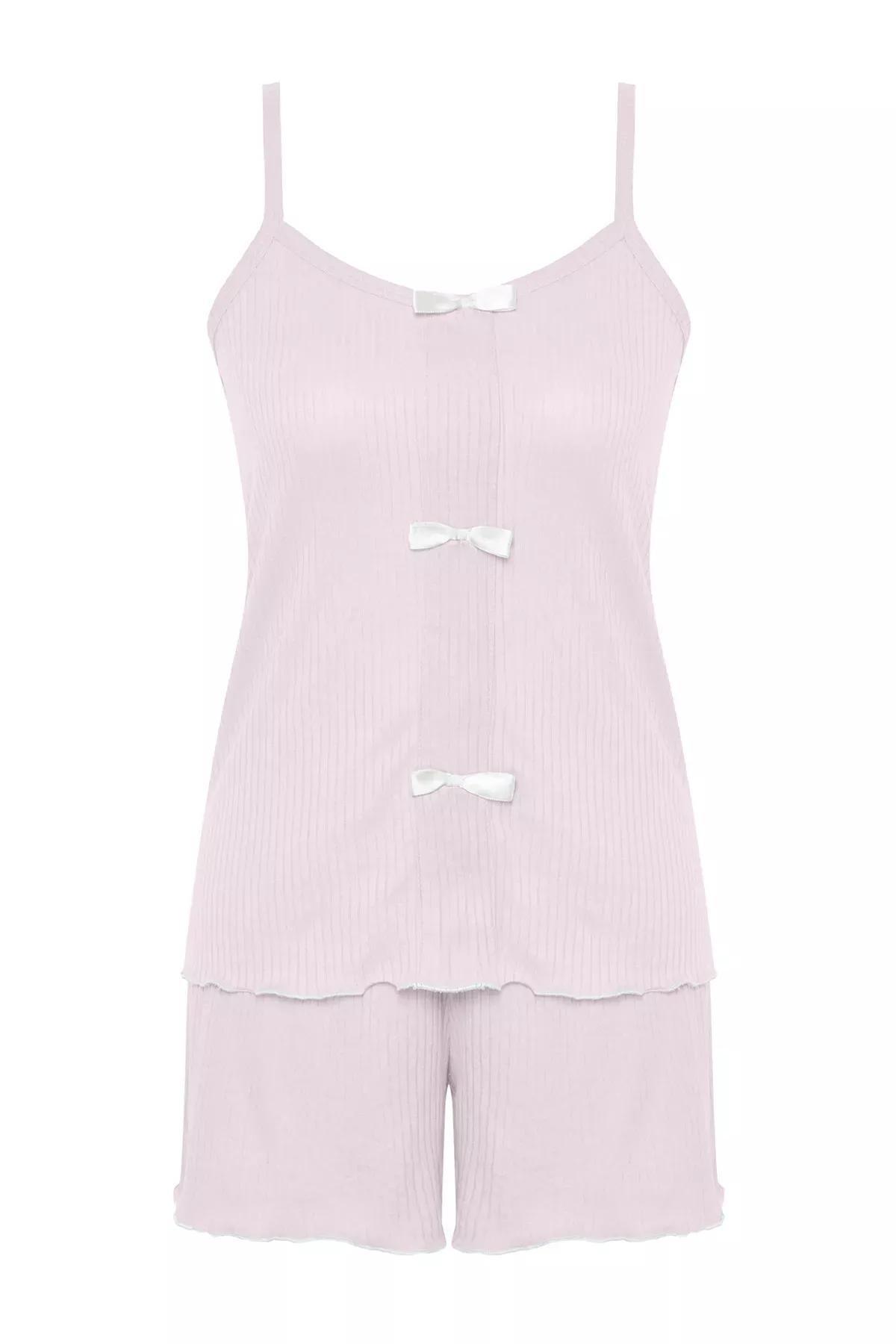 Pink Bow Strap Knit Pajama Set, LIGHT PINK, large image number 5