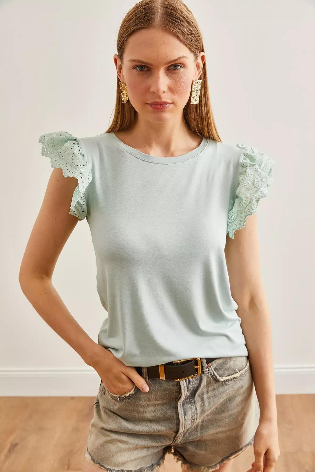 Green Scallop Sleeve Blouse, Water green, large image number 2