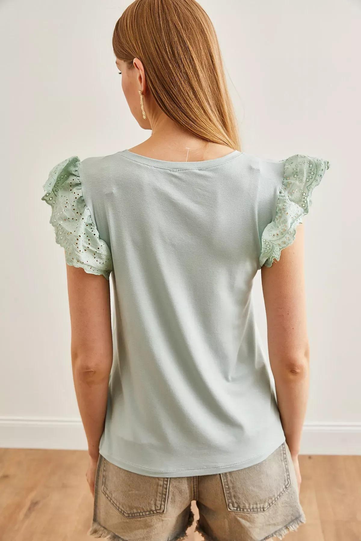 Green Scallop Sleeve Blouse, Water green, large image number 4