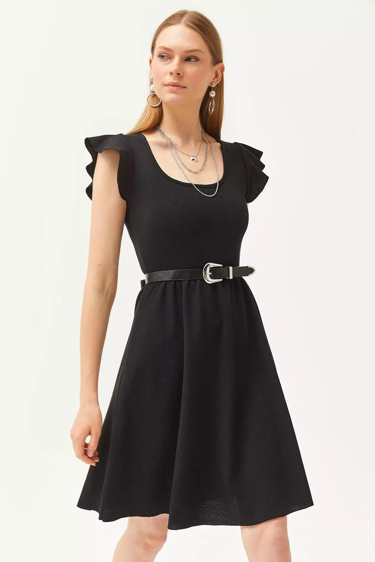 Black U-Neck Flared Dress, , large image number 0