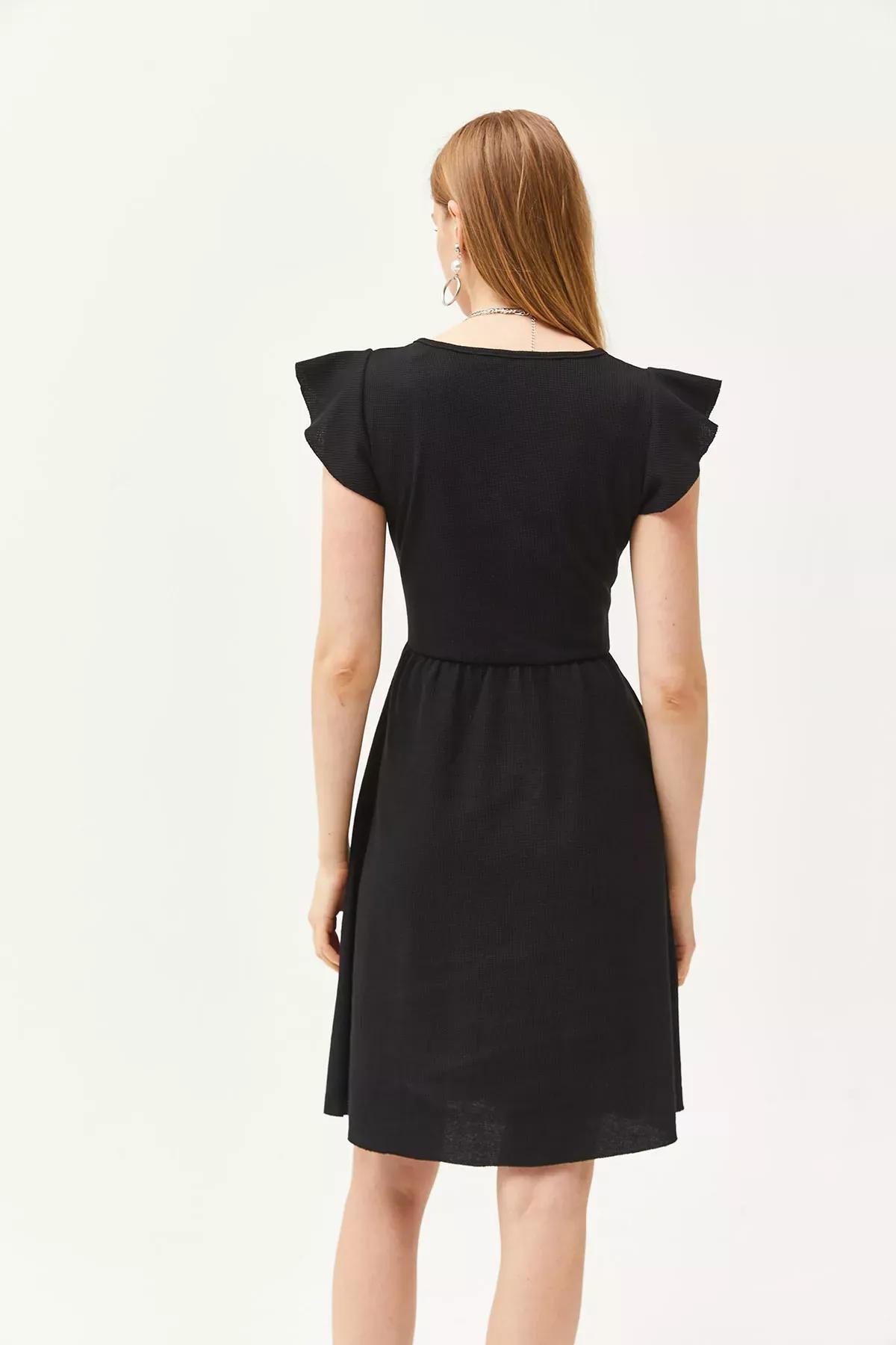 Black U-Neck Flared Dress, , large image number 1