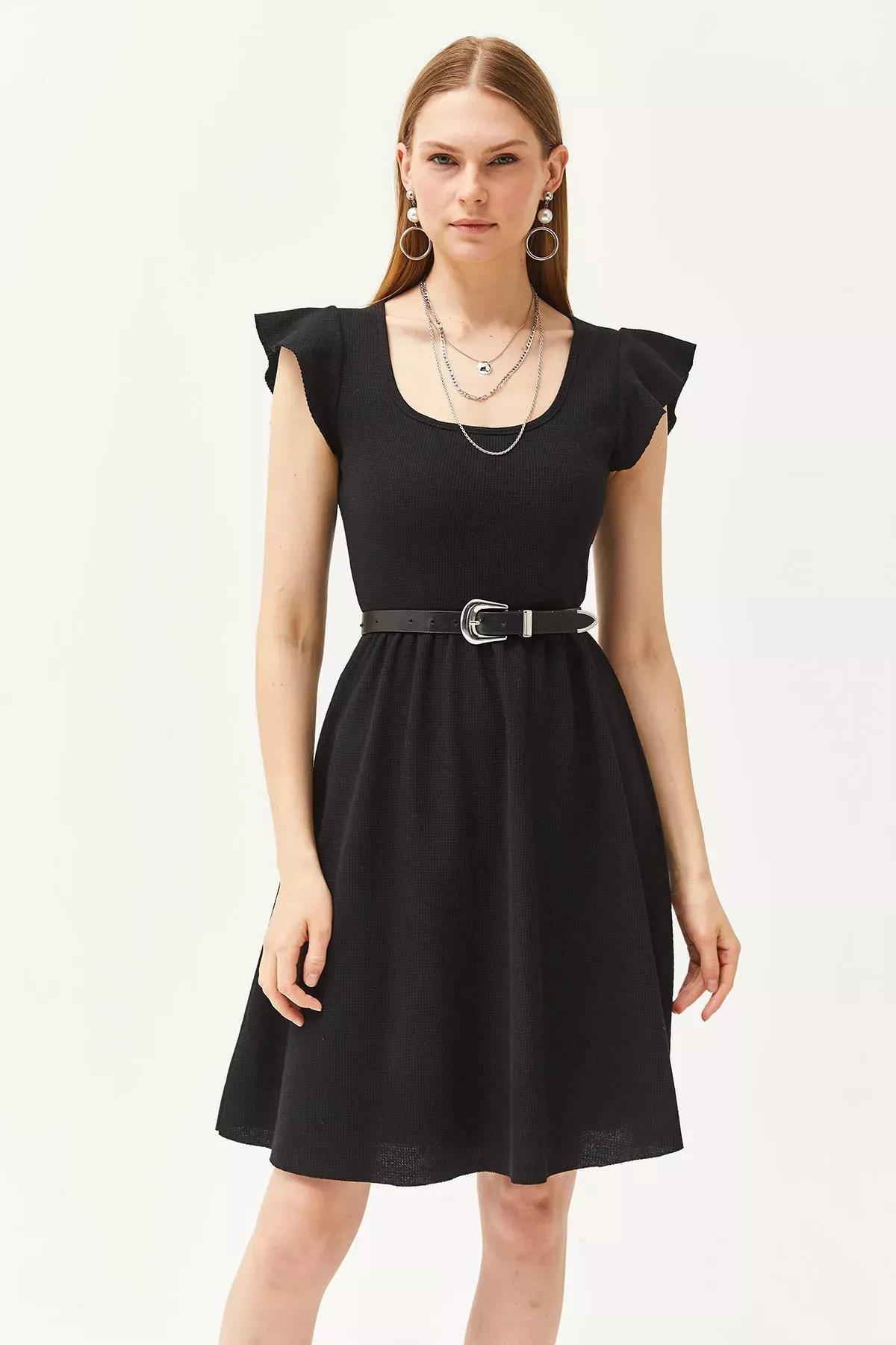 Black U-Neck Flared Dress, , large image number 2