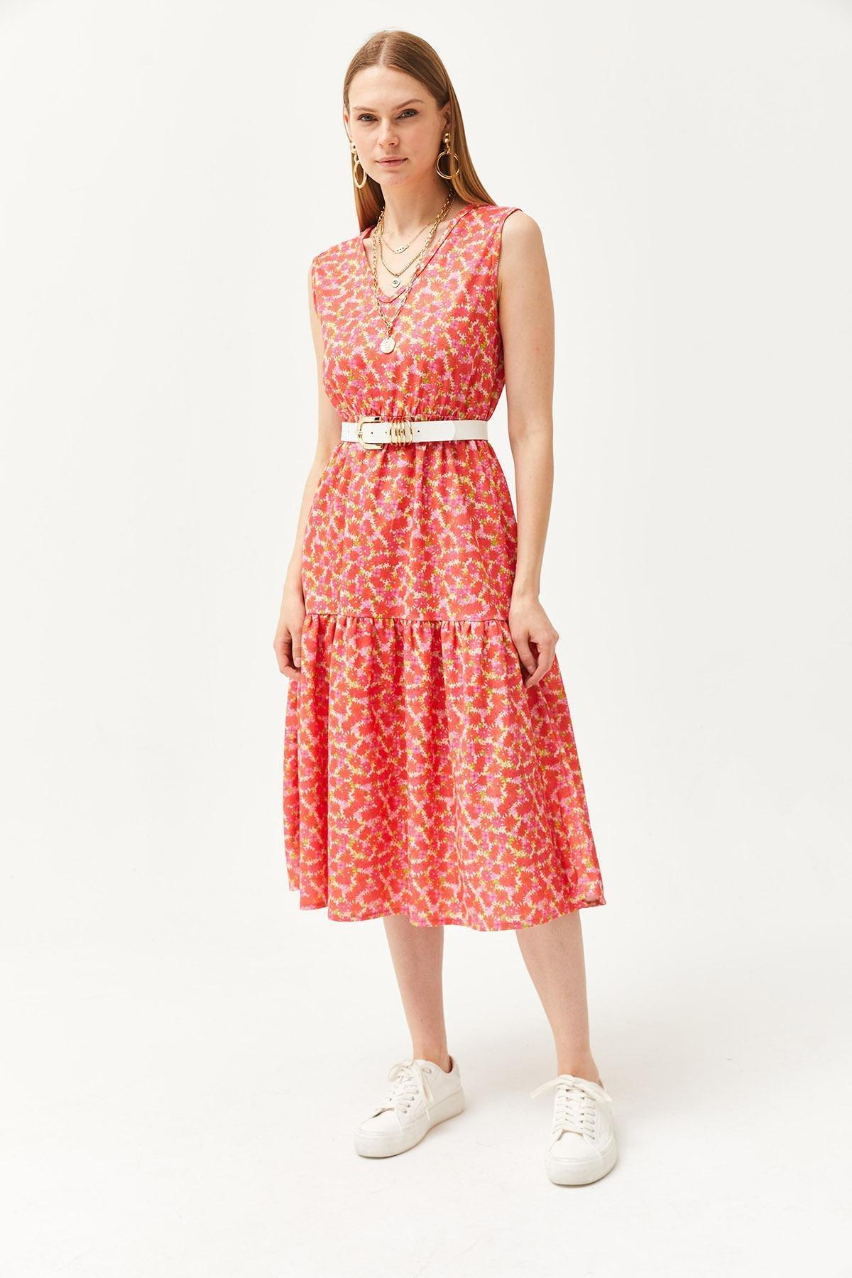 Red Floral Milkmaid Midi Dress, , large image number 2