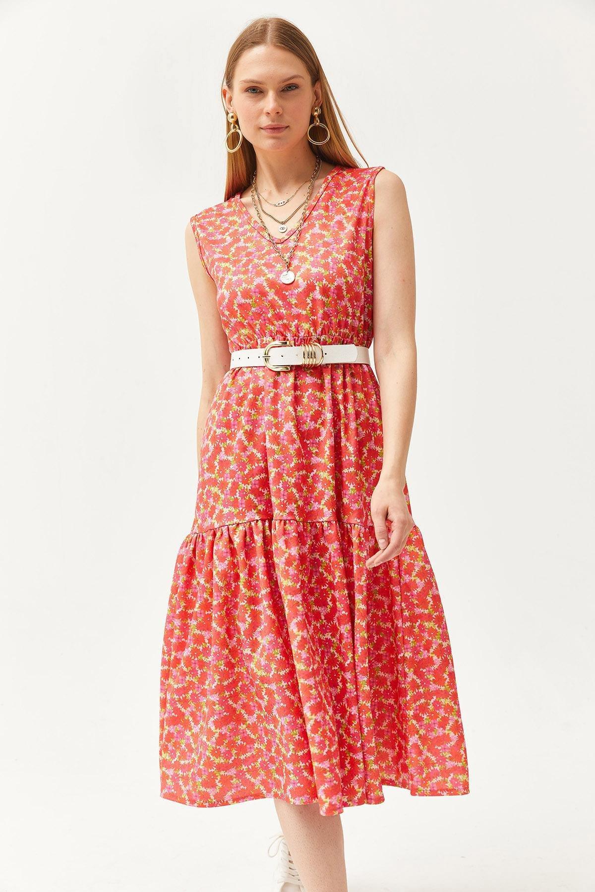 Red Floral Milkmaid Midi Dress, , large image number 3
