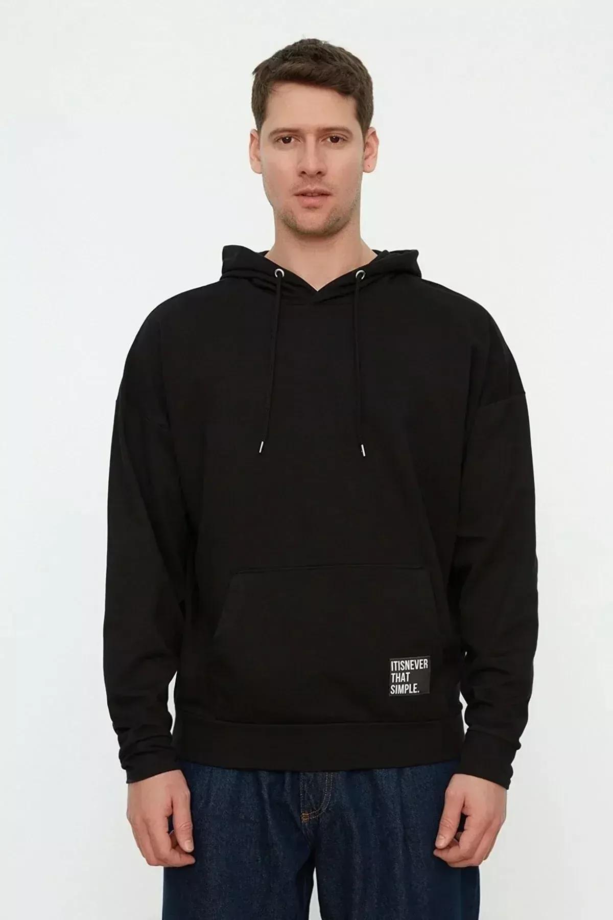 Black Oversize Hooded Sweatshirt, , large image number 1