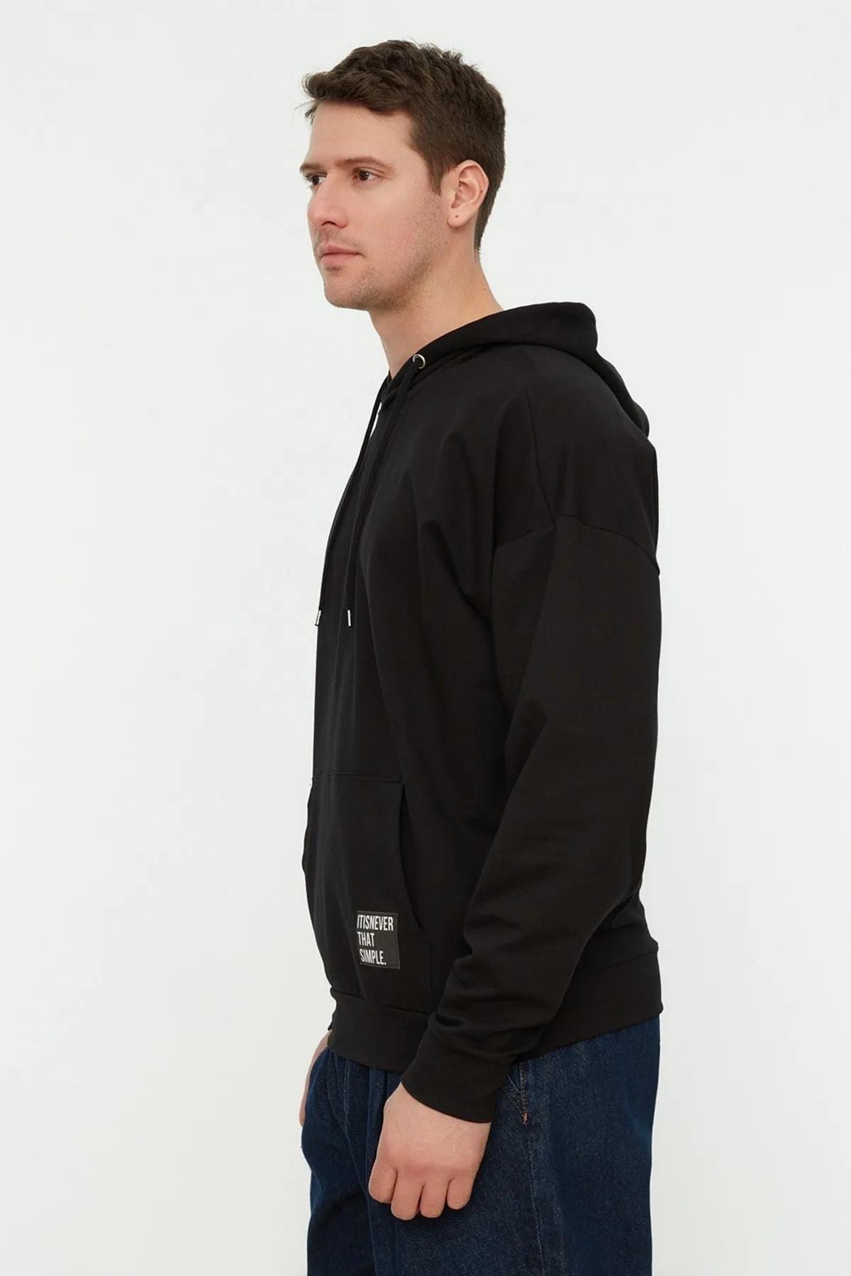 Black Oversize Hooded Sweatshirt, Black, large image number 4