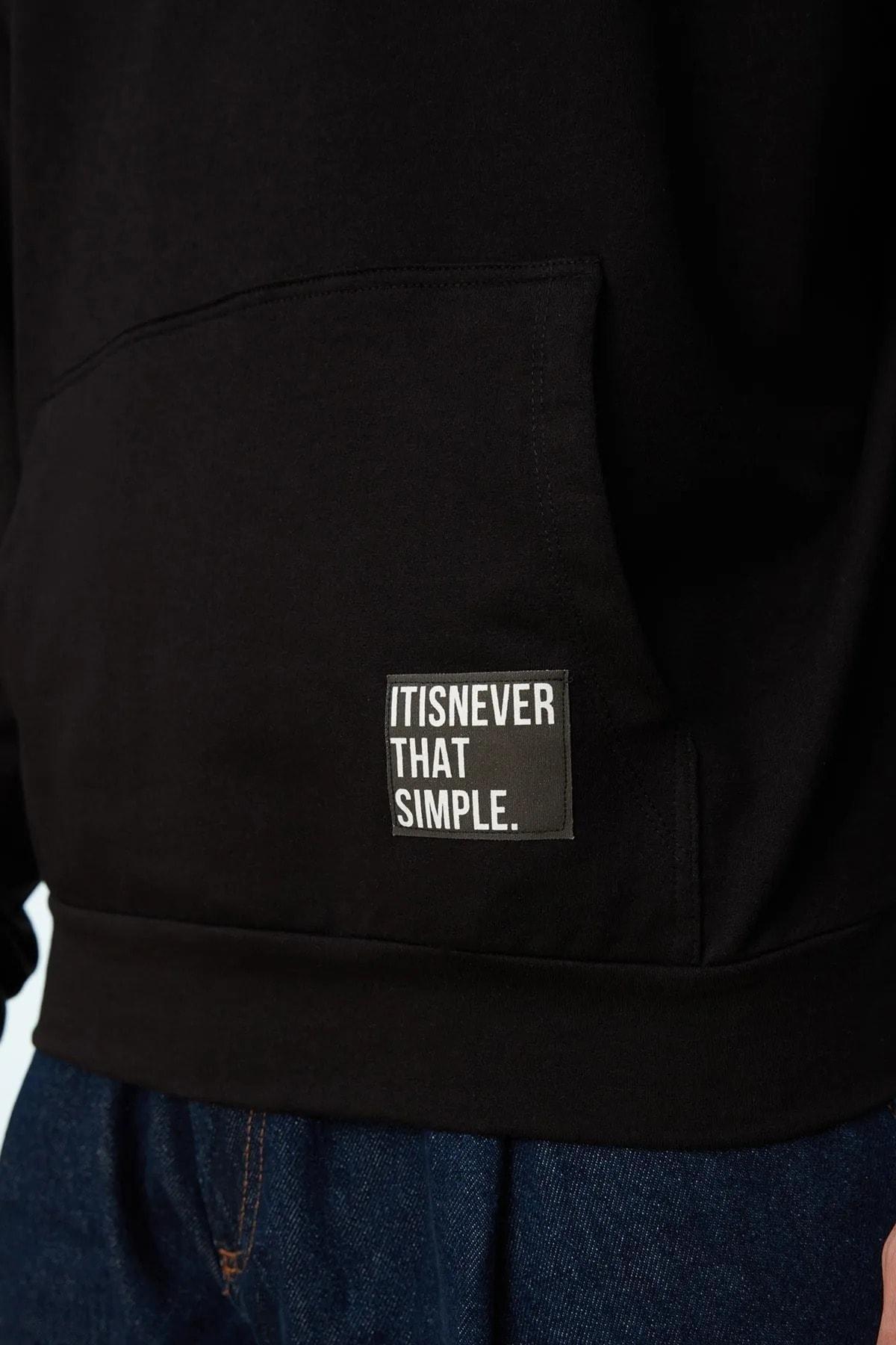 Black Oversize Hooded Sweatshirt, Black, large image number 5