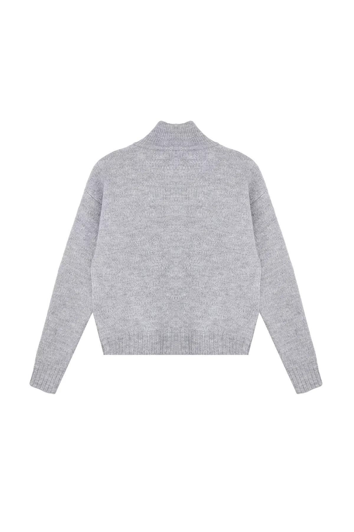 Grey Textured Zippered Knitwear Cardigan, Grey, large image number 5