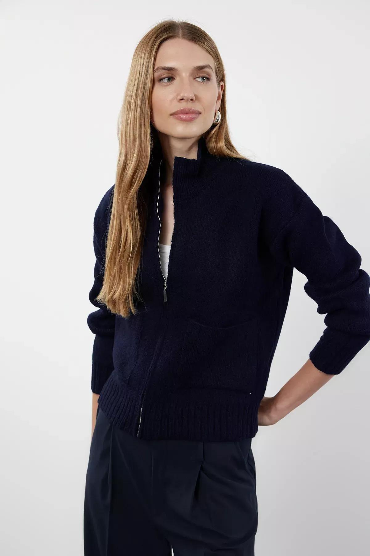 Navy d Knit Cardigan, Navy blue, large image number 0