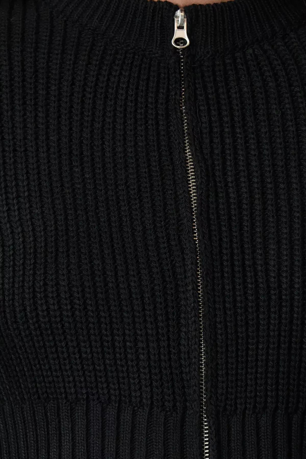 Black Crop Wadding Knit Cardigan, BLACK, medium