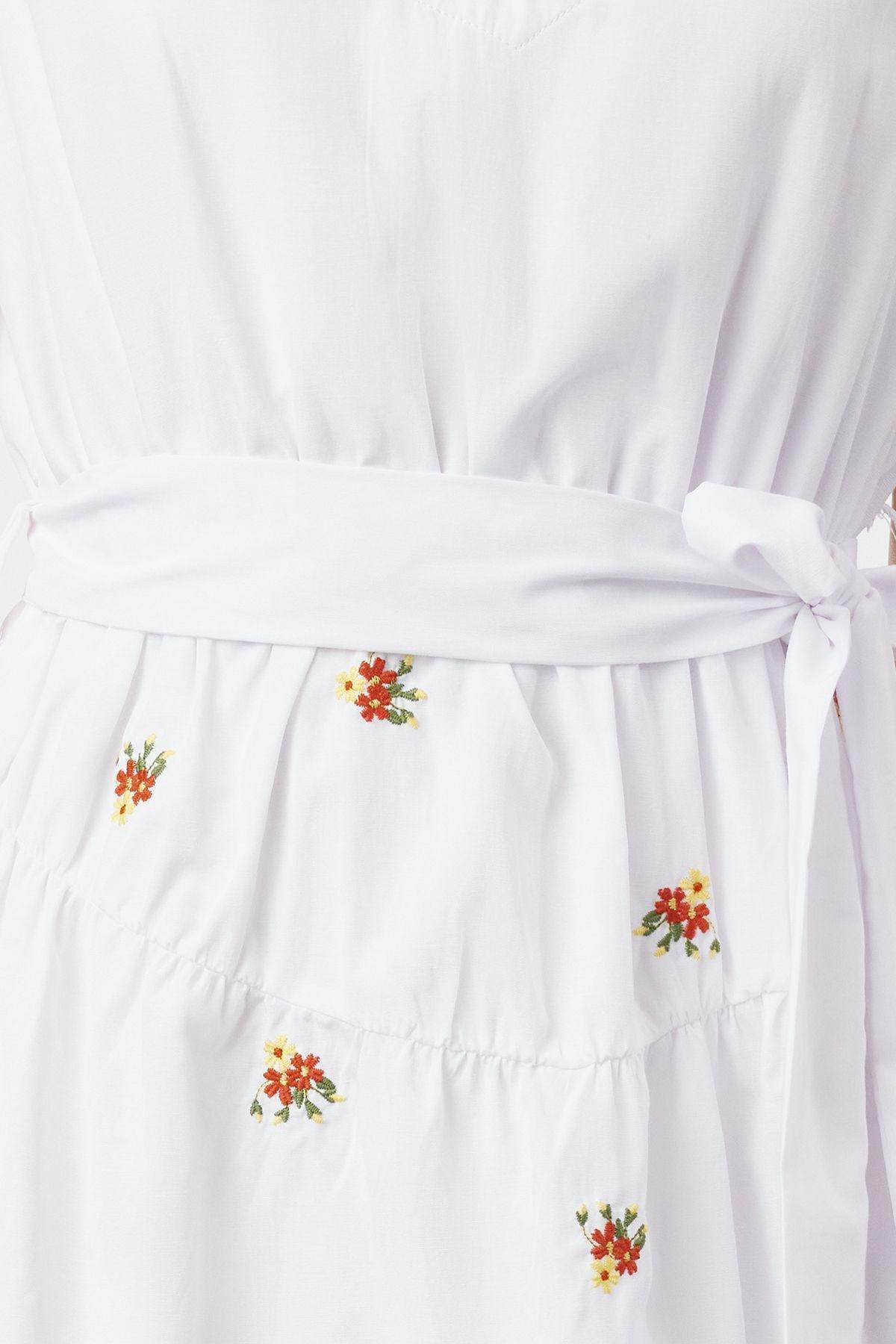 White Embroidered Midi Shirt Dress, , large image number 2