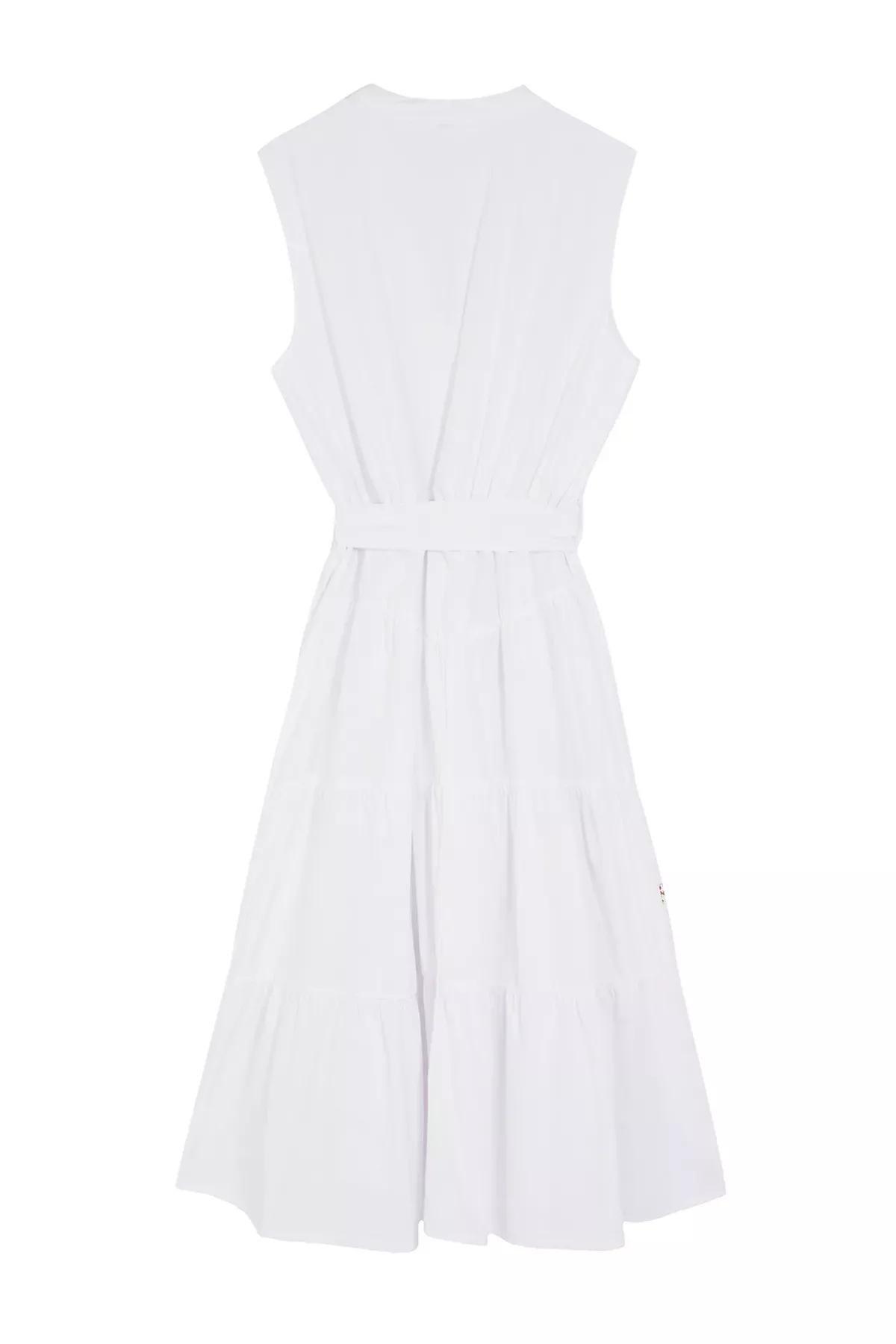 White Embroidered Midi Shirt Dress, , large image number 5
