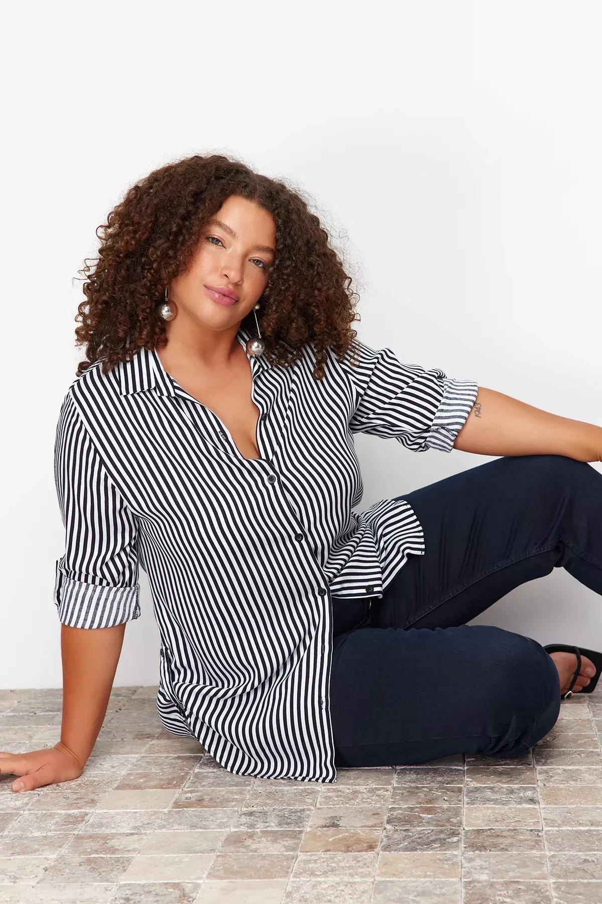 Navy White Striped Shirt, Navy Blue-White, large image number 0