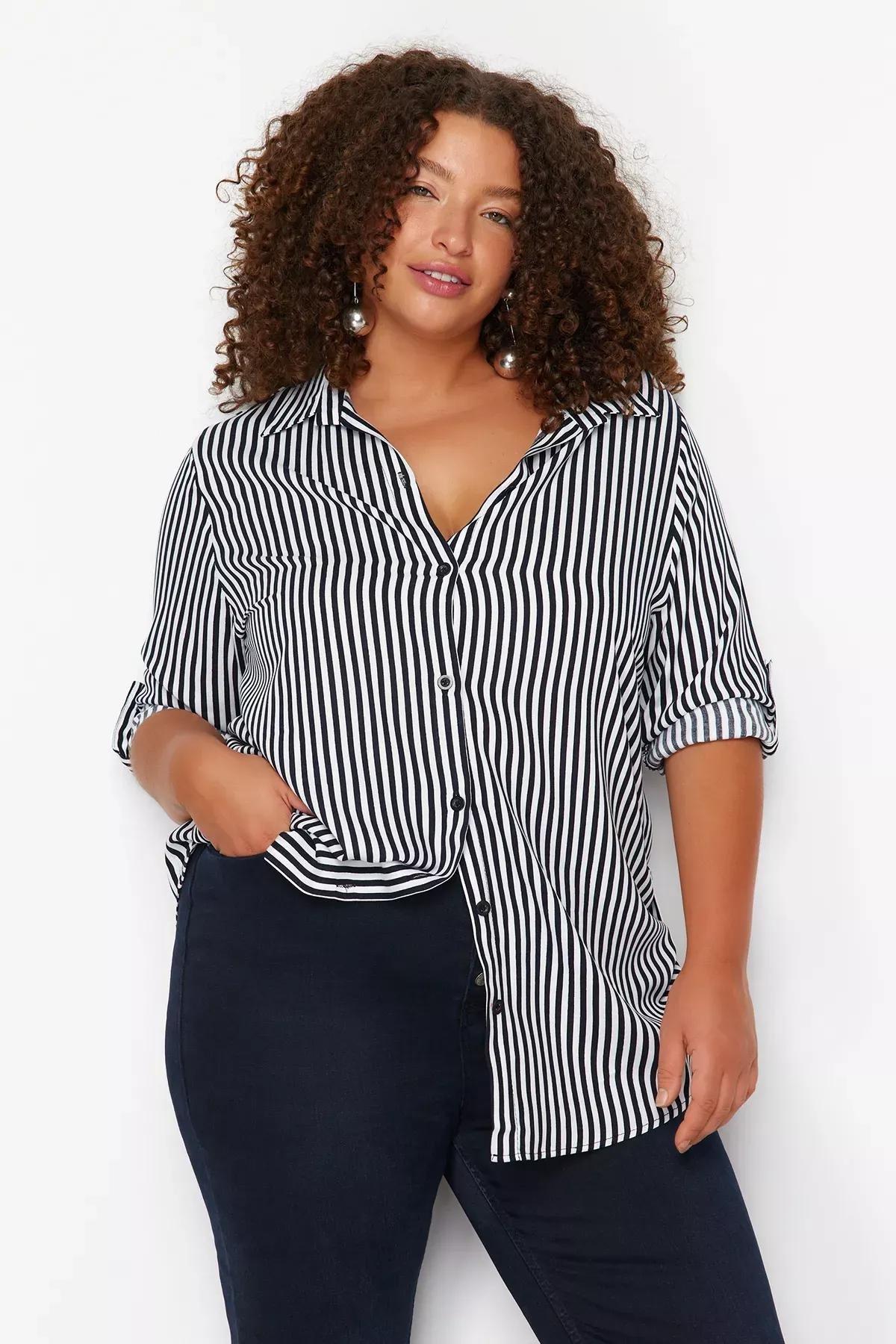 Navy White Striped Shirt, Navy Blue-White, large image number 1