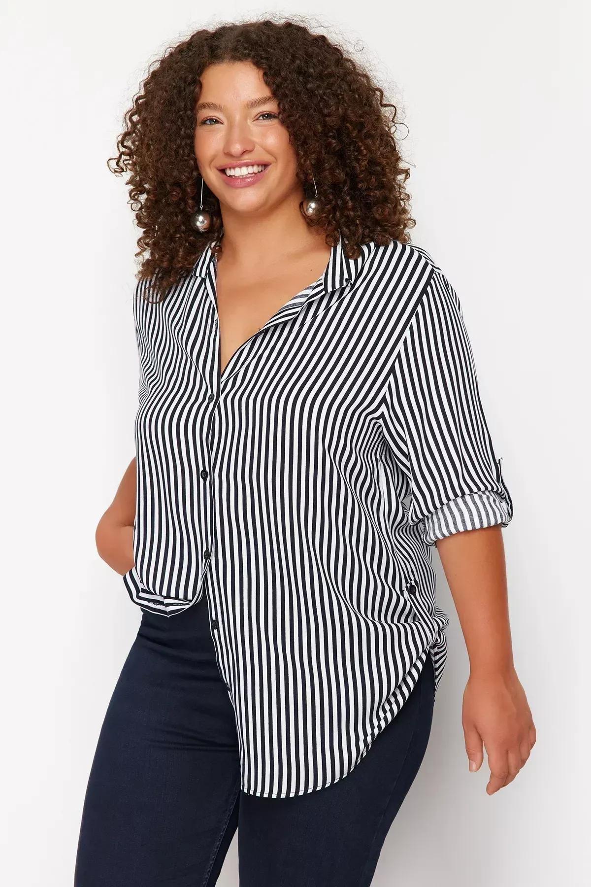 Navy White Striped Shirt, Navy Blue-White, large image number 2