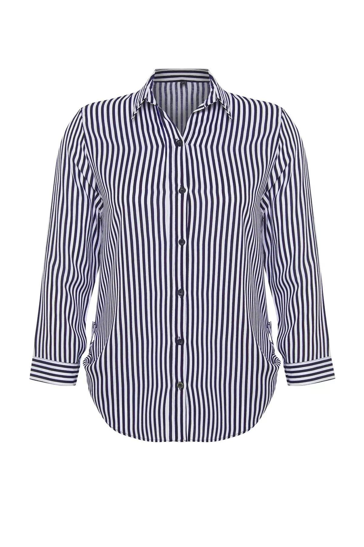 Navy White Striped Shirt, Navy Blue-White, large image number 5