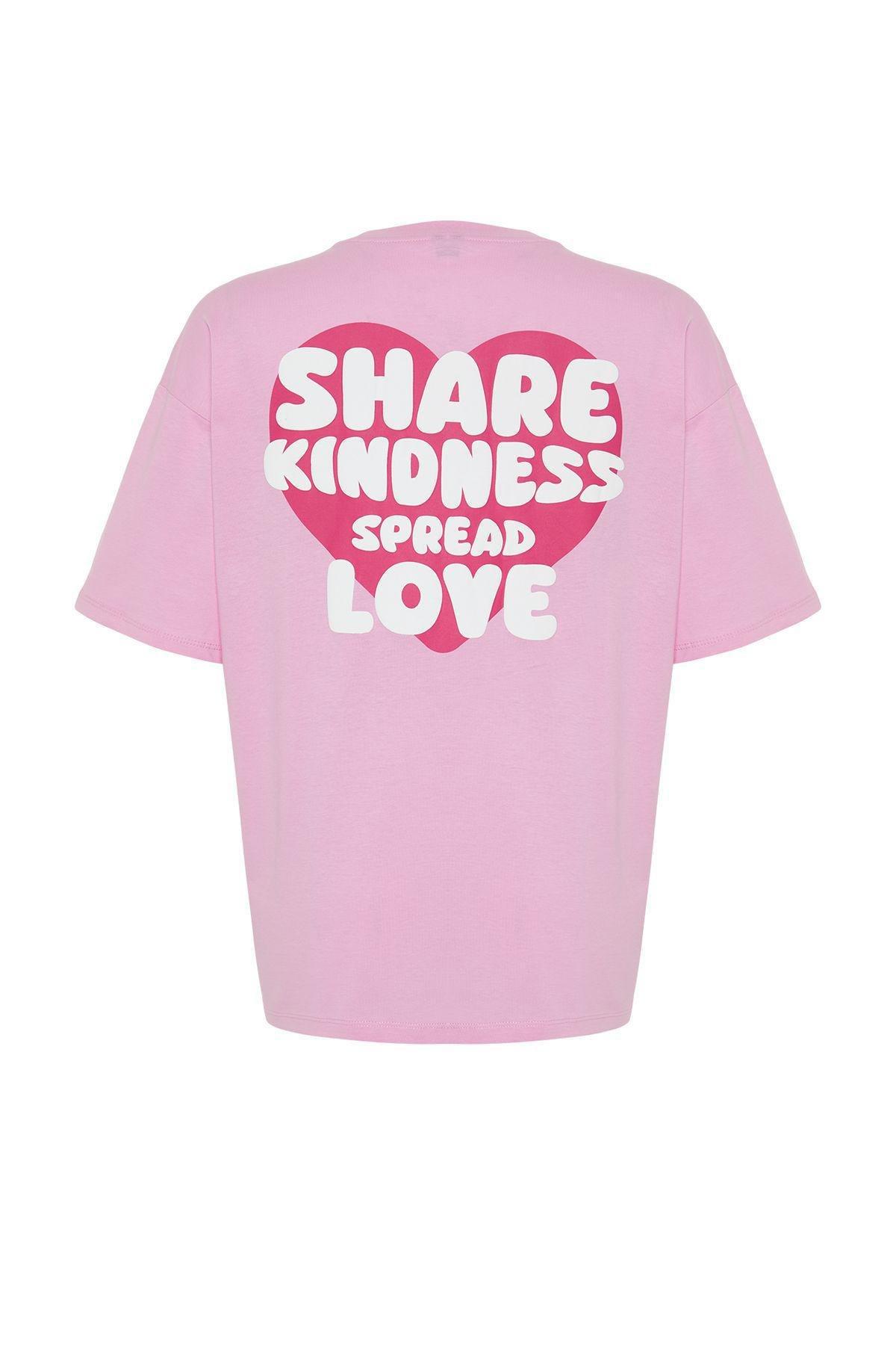 Pink Printed Oversized Relaxed Knitted T-Shirt, , large image number 6