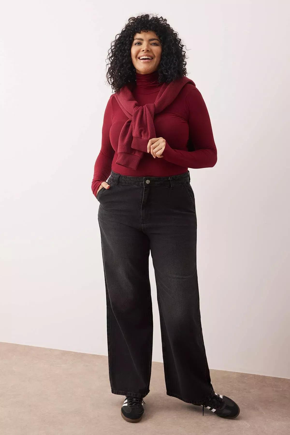 Grey Wide Leg Plus Jeans, Anthracite, large image number 1