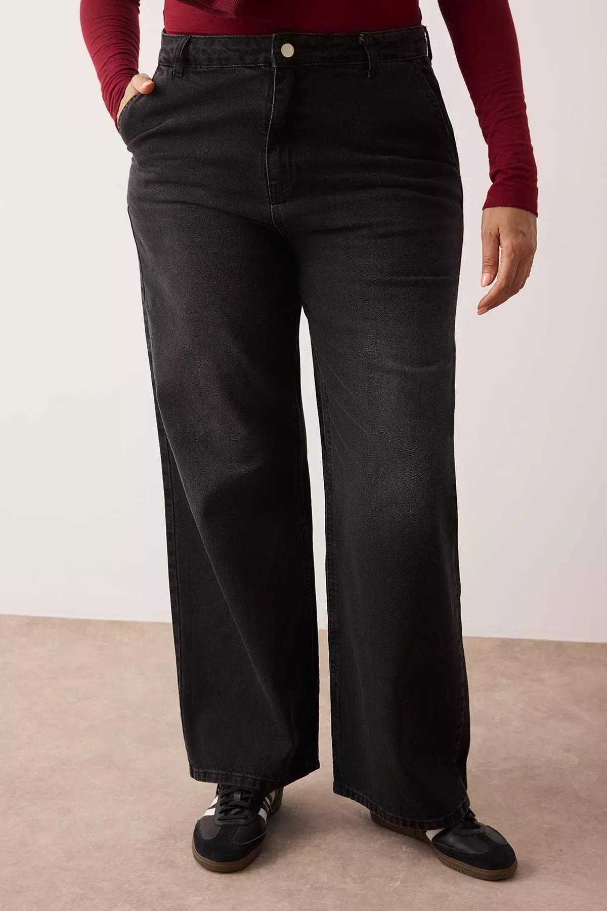 Grey Wide Leg Plus Jeans, Anthracite, large image number 5