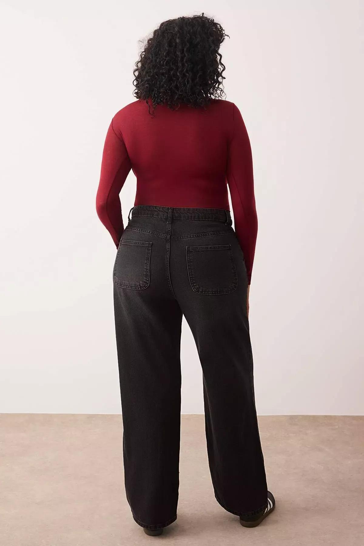 Grey Wide Leg Plus Jeans, Anthracite, large image number 7