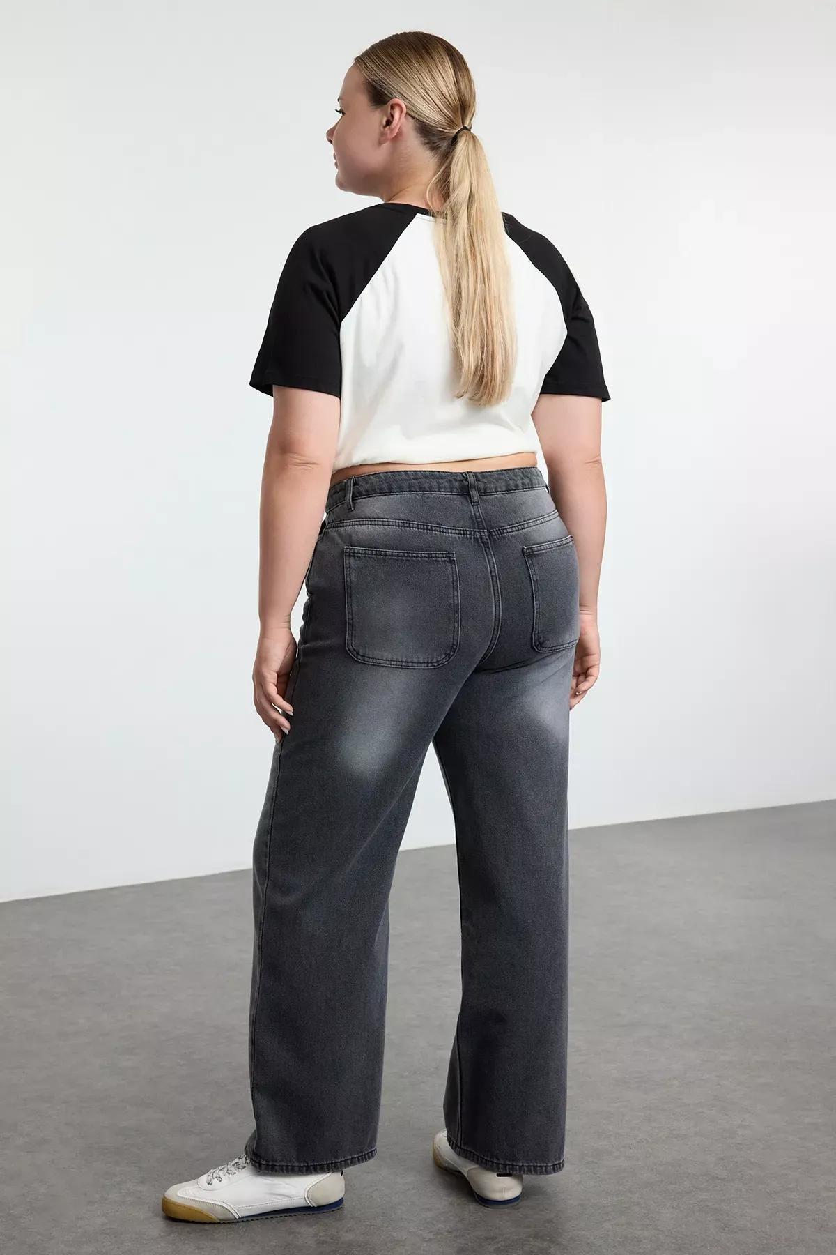 Grey Wide Leg Plus Jeans, Anthracite, large image number 8