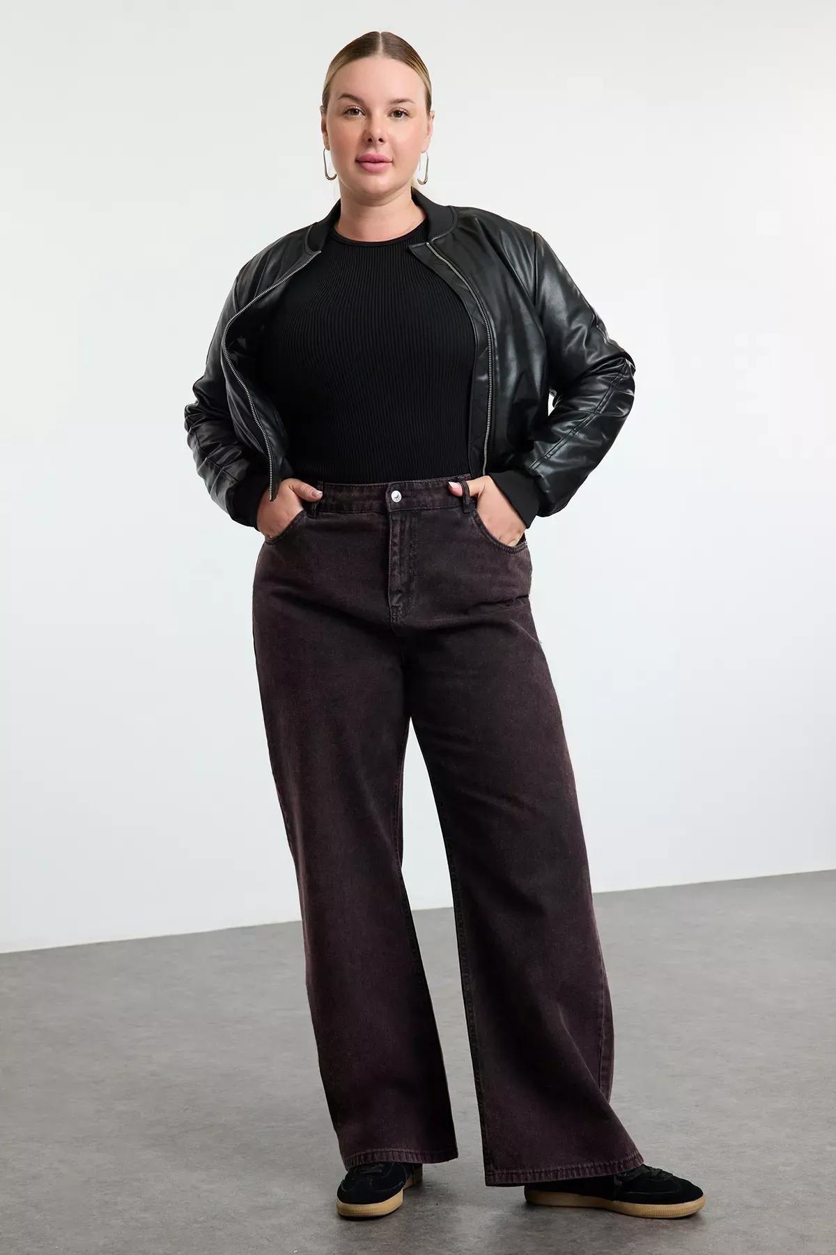 Red High Waist Wide Leg Plus-Size Jeans, , large image number 0
