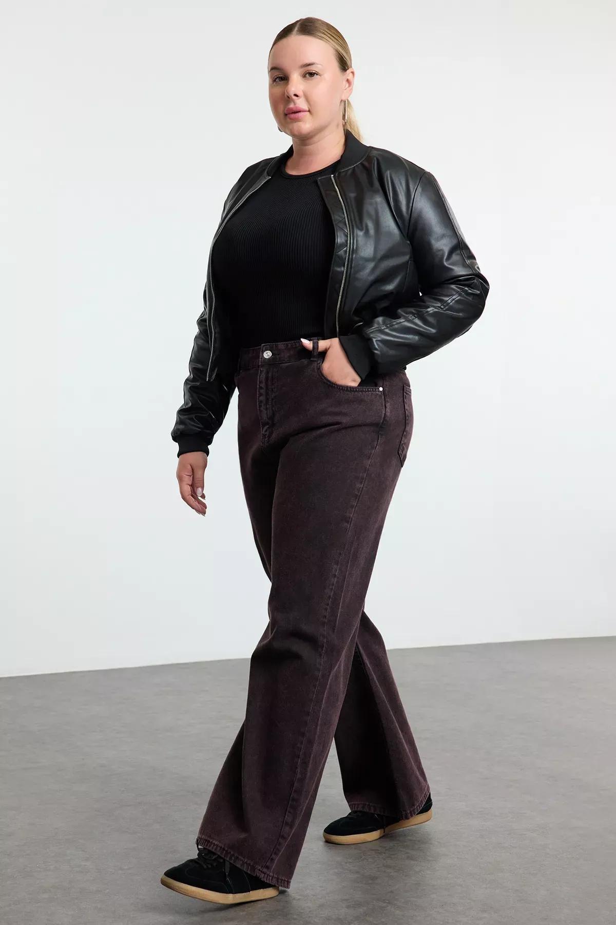Red High Waist Wide Leg Plus-Size Jeans, , large image number 1