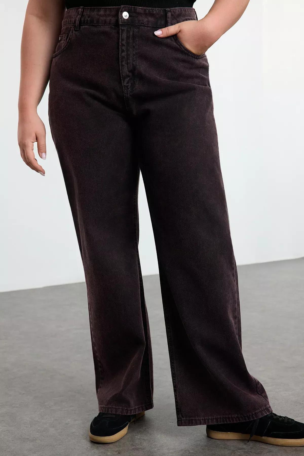 Red High Waist Wide Leg Plus-Size Jeans, , large image number 2