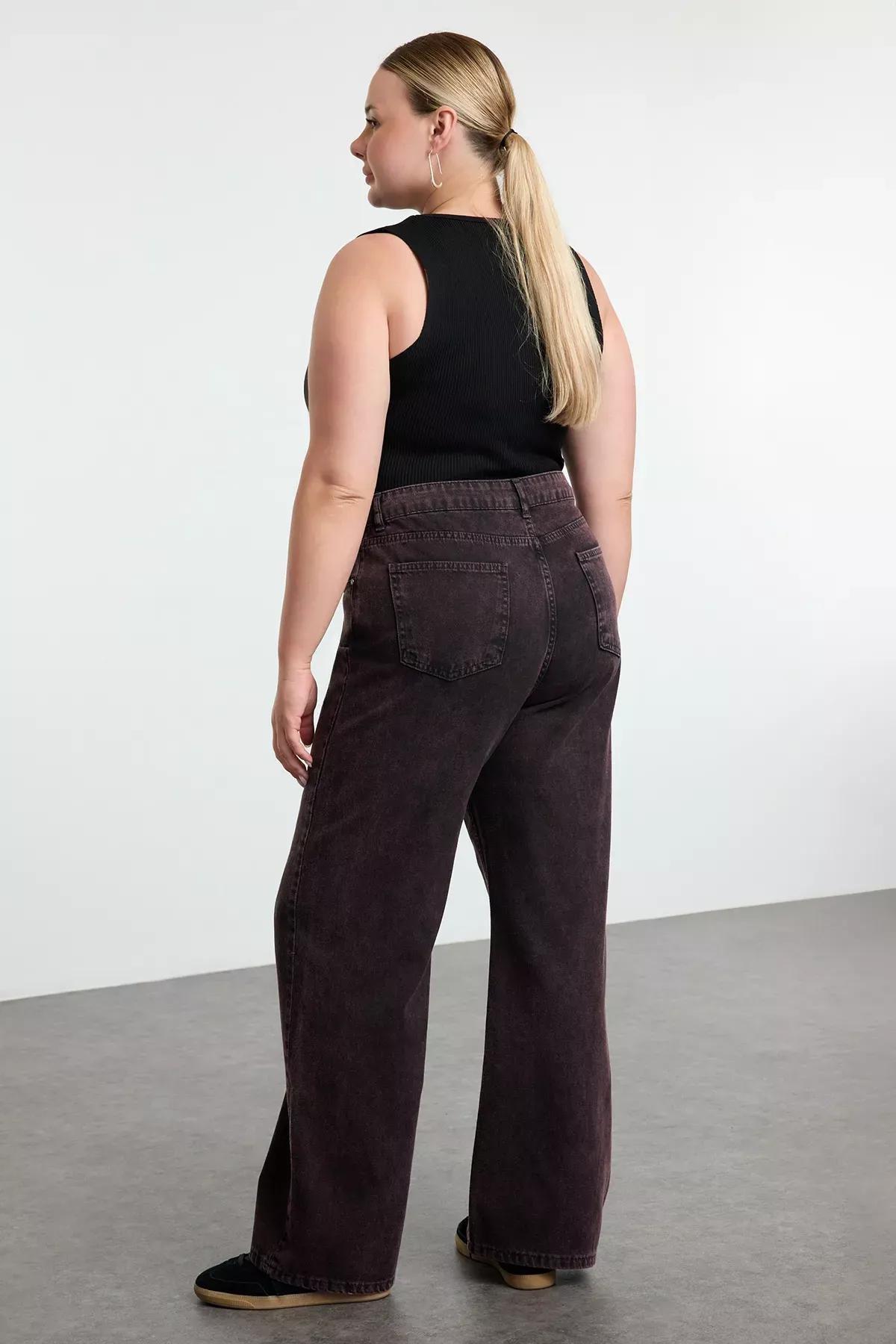 Red High Waist Wide Leg Plus-Size Jeans, , large image number 4