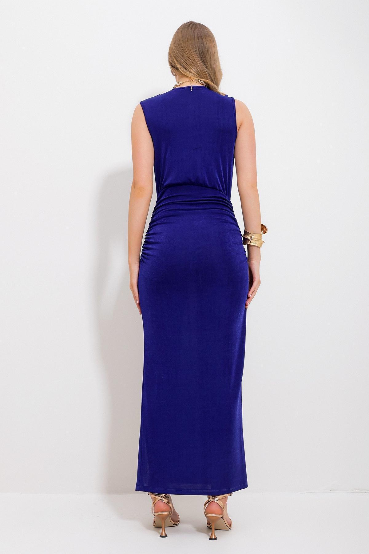 Blue Ruched Bodycon Maxi Dress, , large image number 3