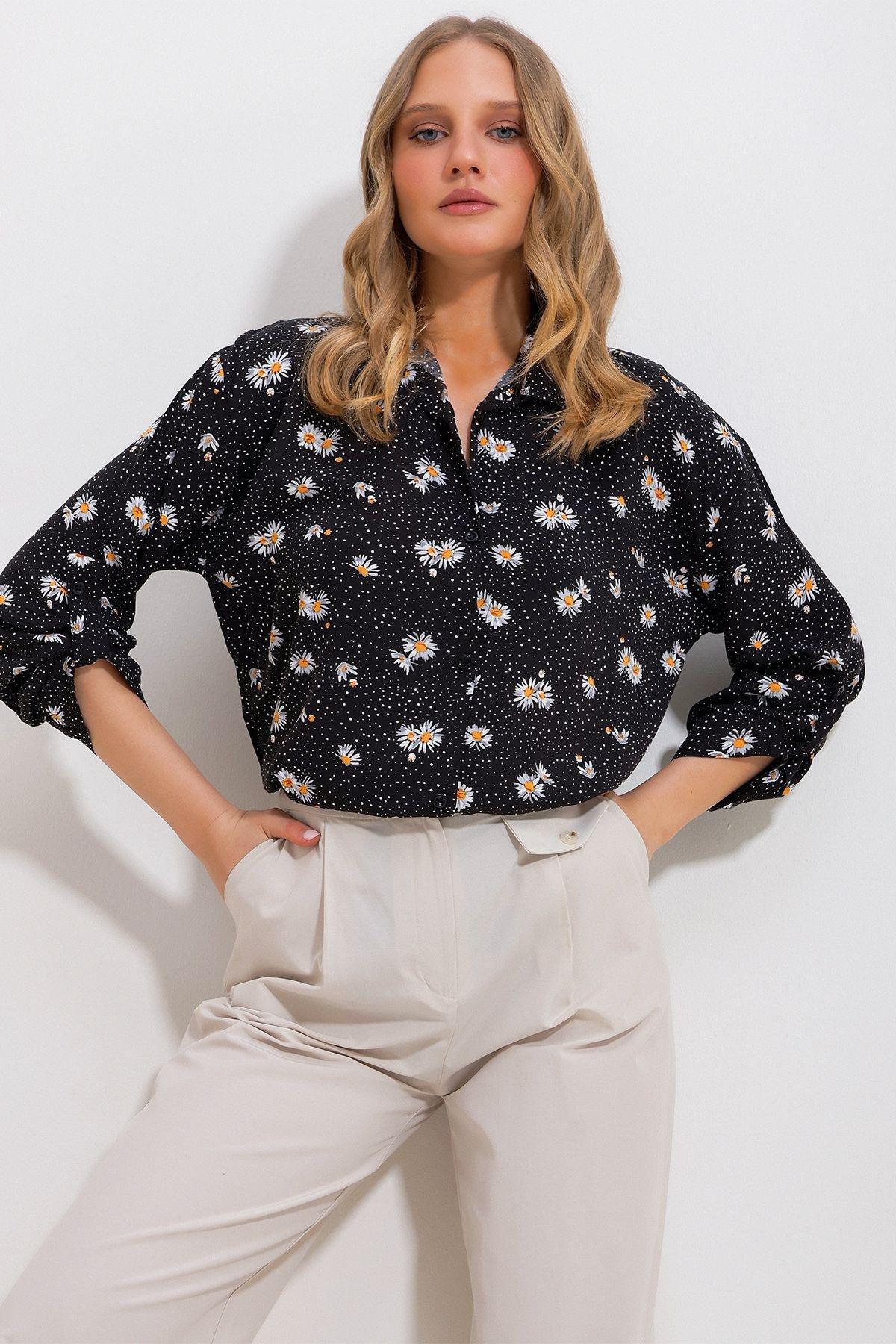 Black Floral Button Down Shirt, , large image number 2