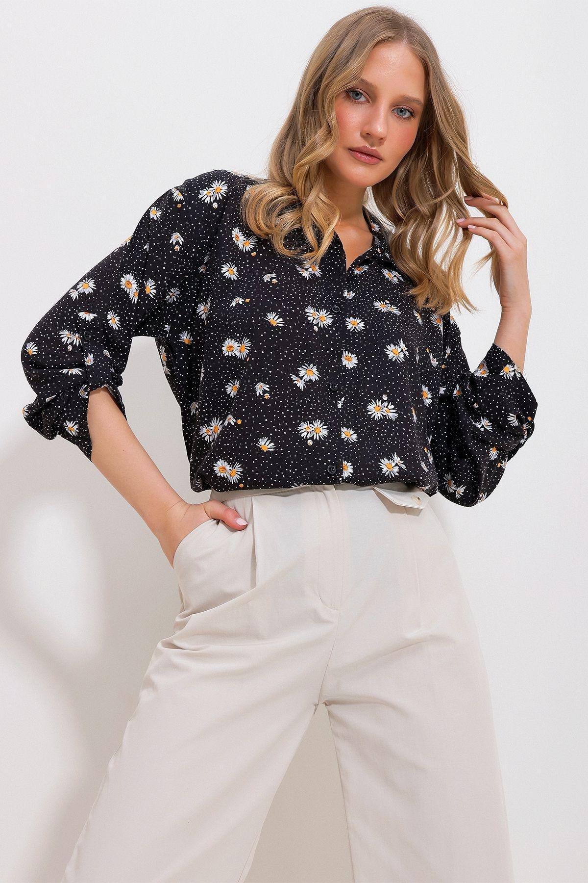 Black Floral Button Down Shirt, , large image number 3