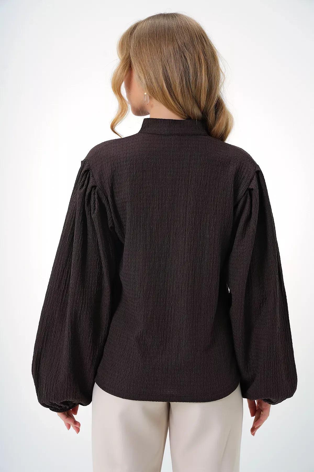 Green Princess Sleeve Blouse, Brown, large image number 4