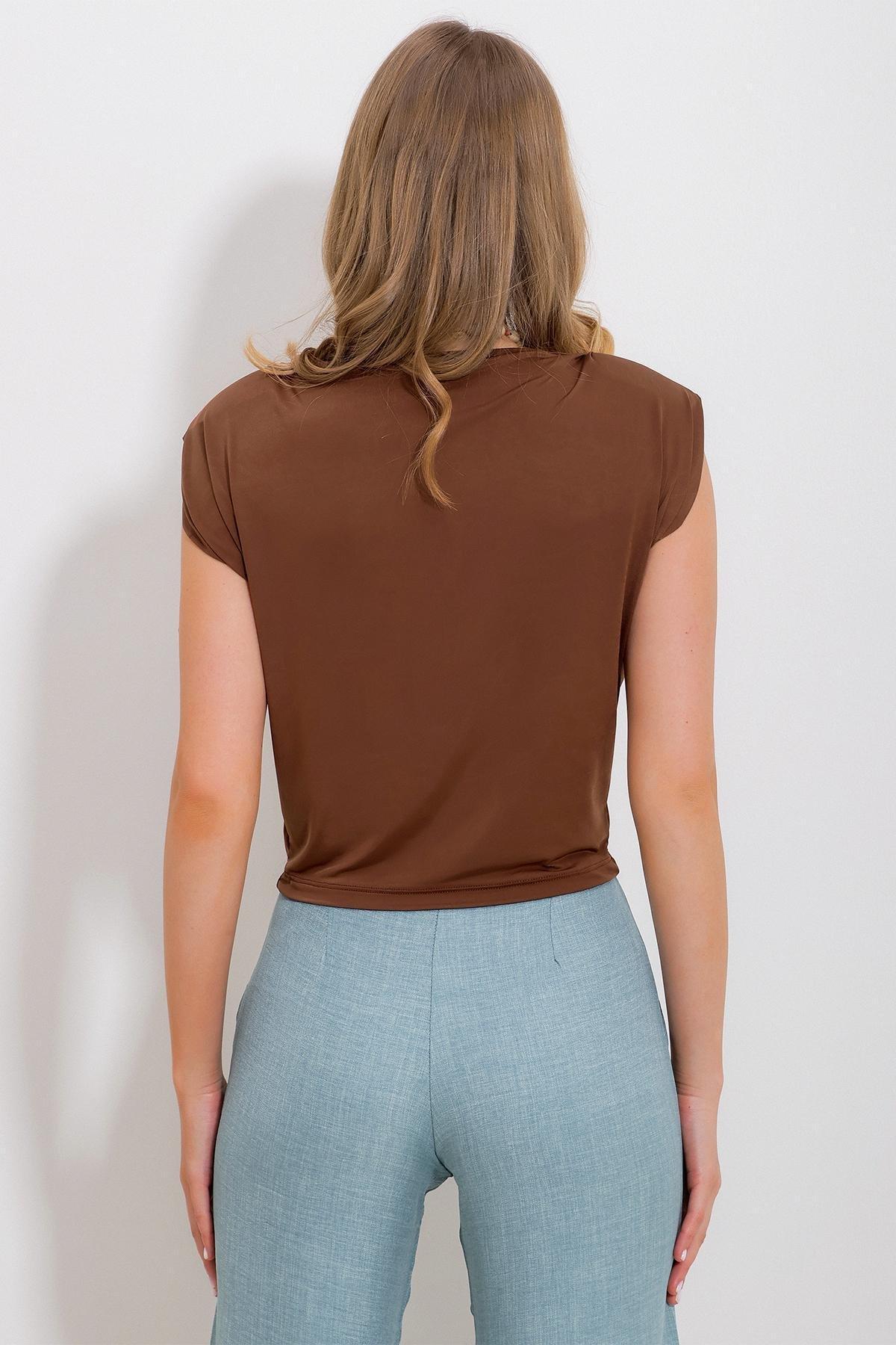 Brown Plain Blouse Regular, COFFEE, large image number 3