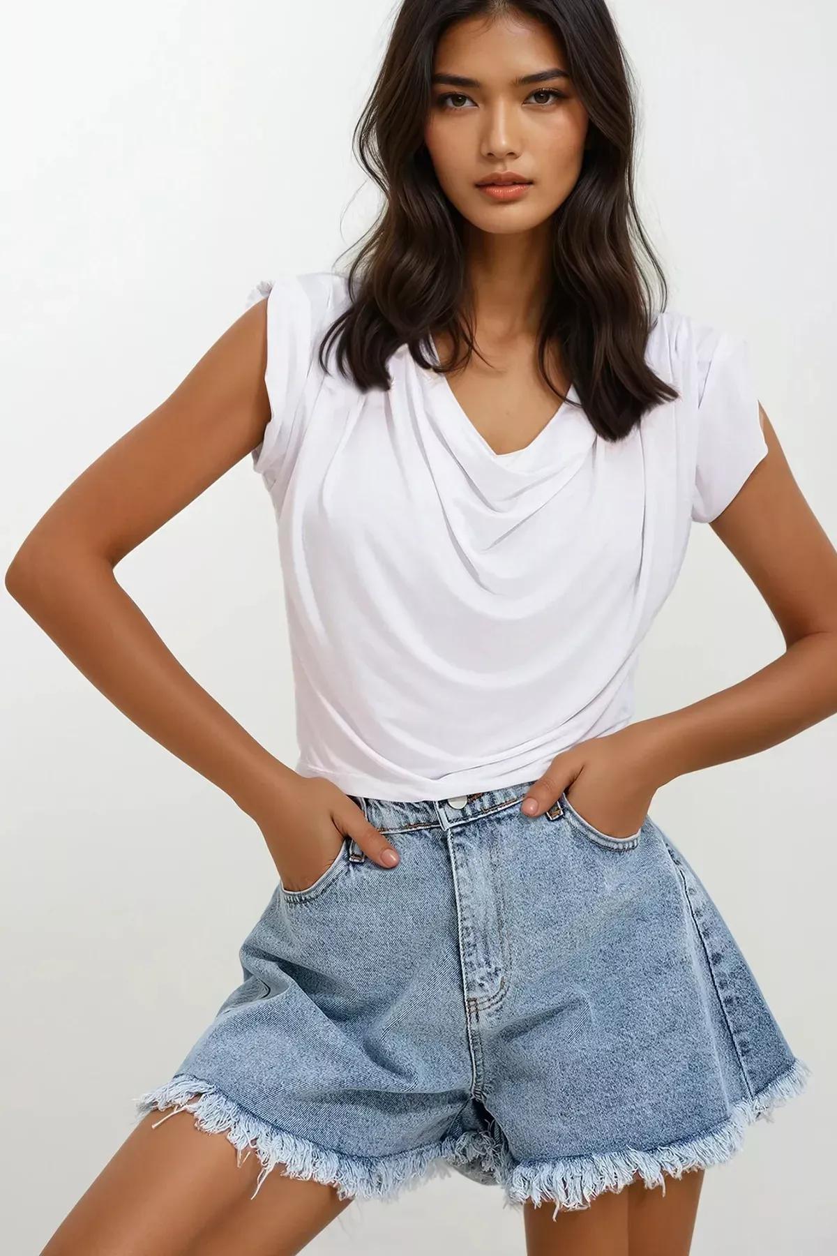 White Basic Cropped Shirt, White, large image number 1