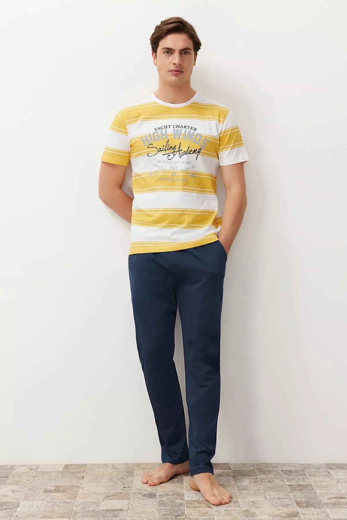 Yellow Striped Knitted Pyjamas Set, , large image number 0