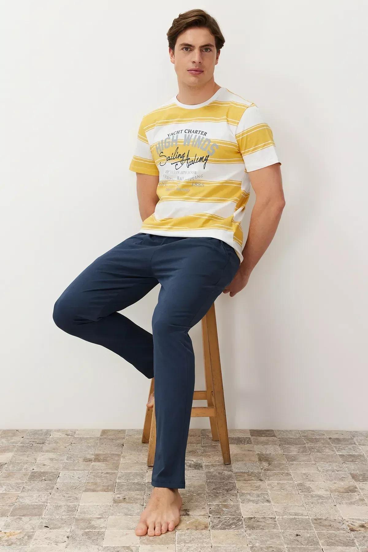 Yellow Striped Knitted Pyjamas Set, , large image number 2
