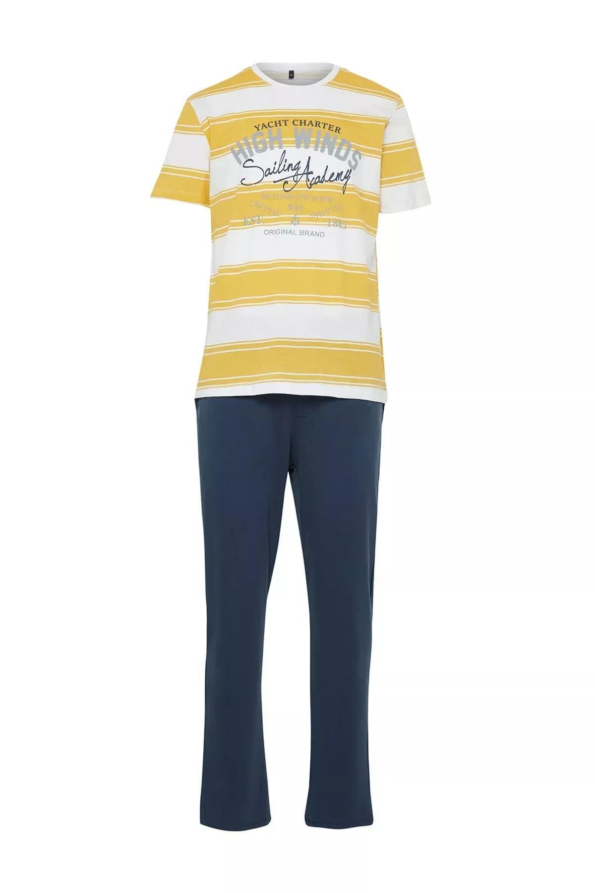 Yellow Striped Knitted Pyjamas Set, , large image number 5
