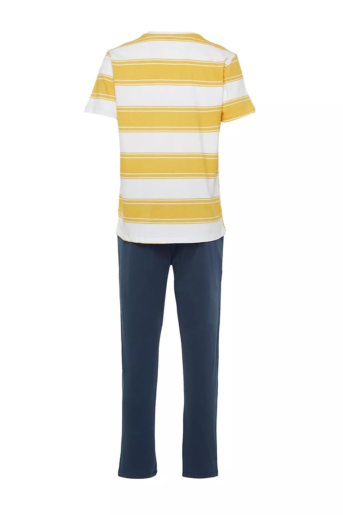 Yellow Striped Knitted Pyjamas Set, , large image number 6