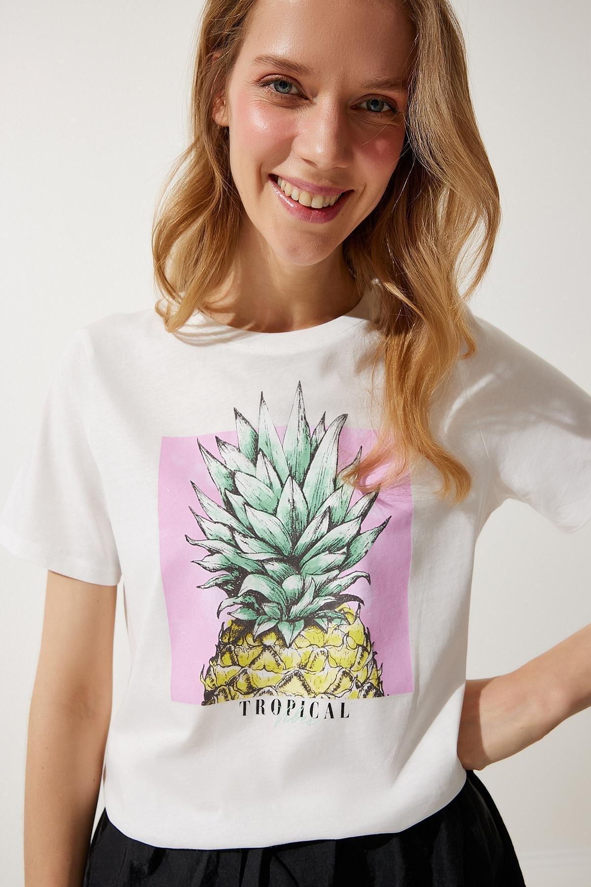 Womens White Printed 100% Cotton Knitted T-Shirt WO00037, single, C101_5696, large image number 0