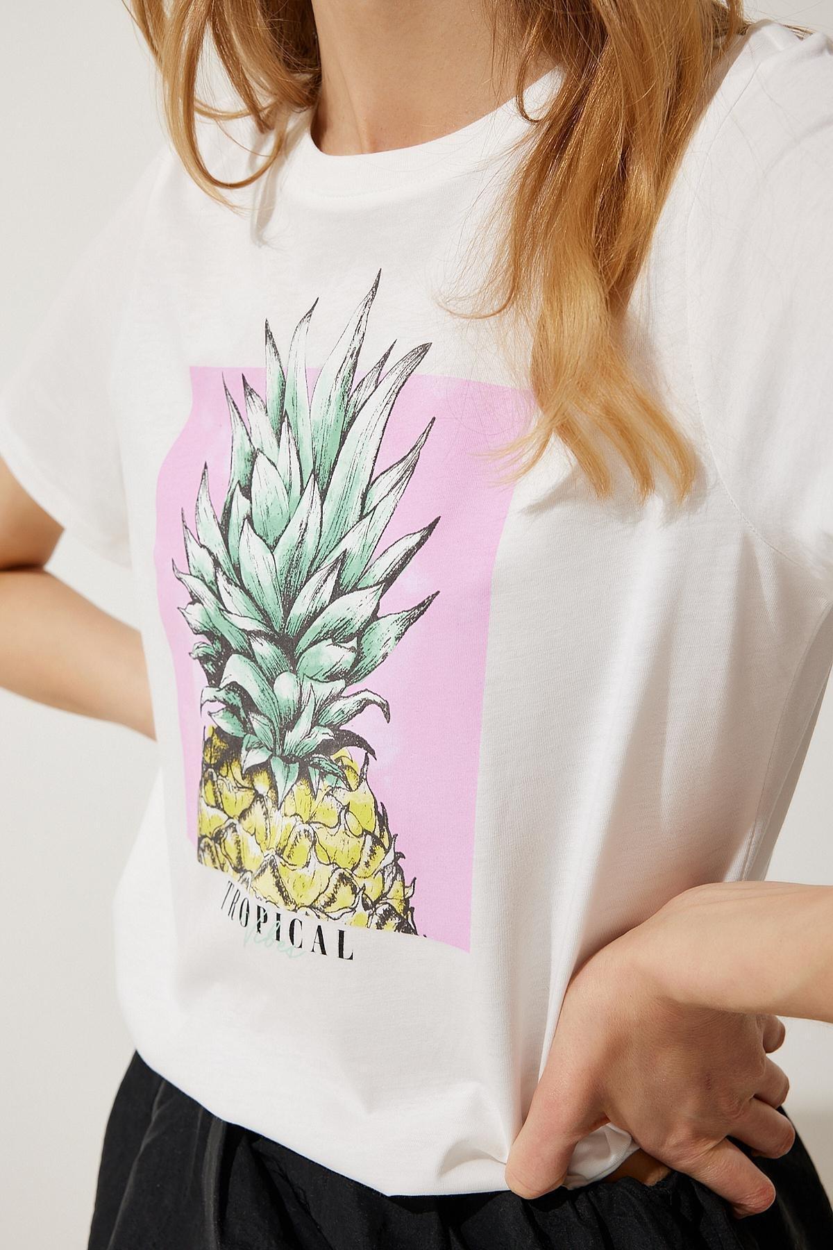 Womens White Printed 100% Cotton Knitted T-Shirt WO00037, single, C101_5696, large image number 3