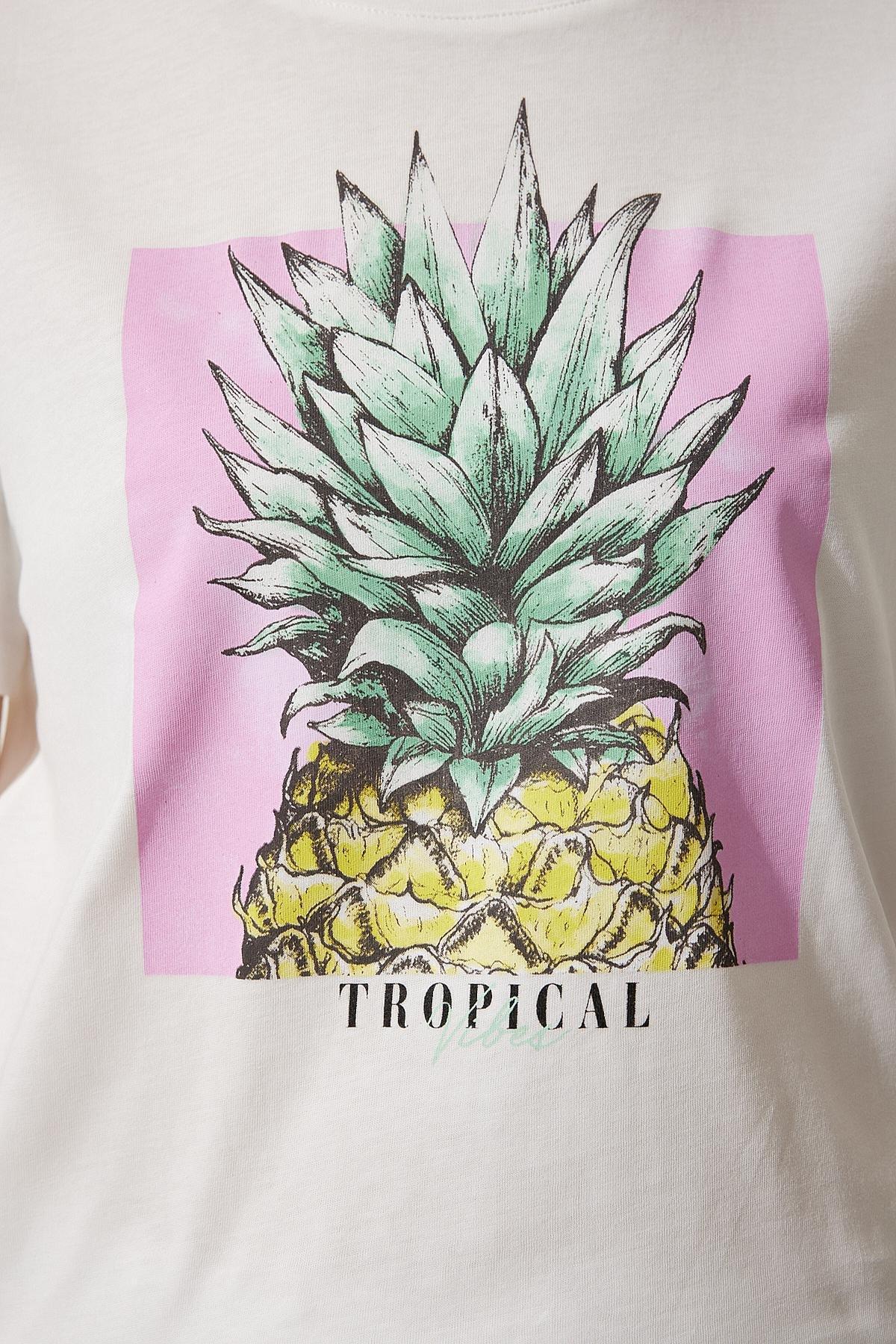Womens White Printed 100% Cotton Knitted T-Shirt WO00037, single, C101_5696, large image number 4