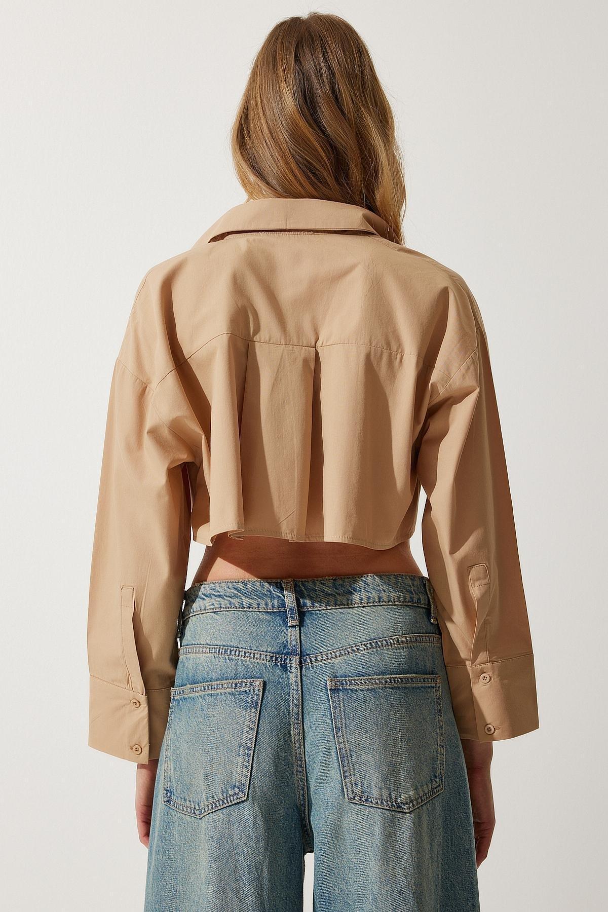 Sand Zipper Poplin Crop Shirt, C101_1936, large image number 4