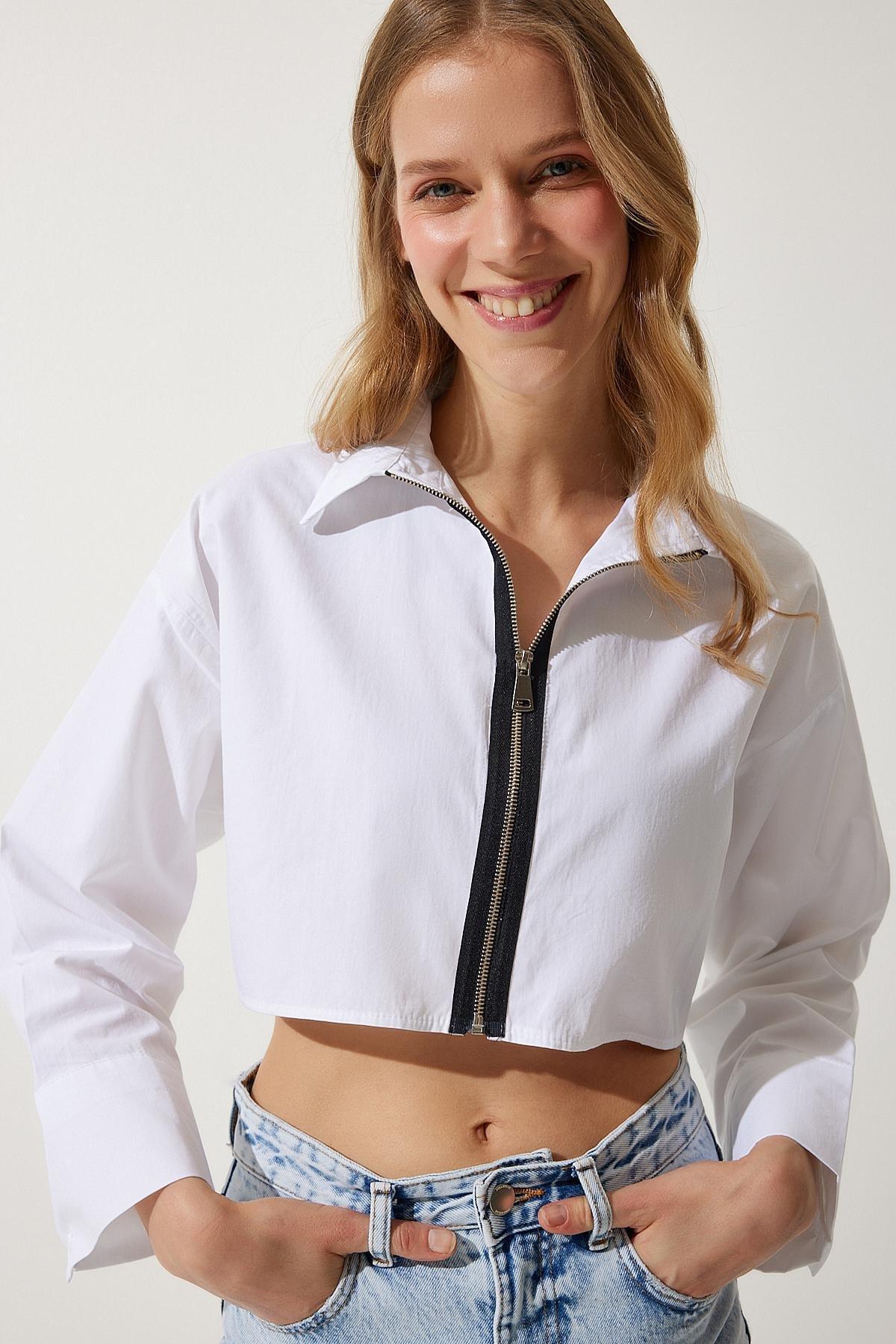 White Plain Crop Shirt, , large image number 0