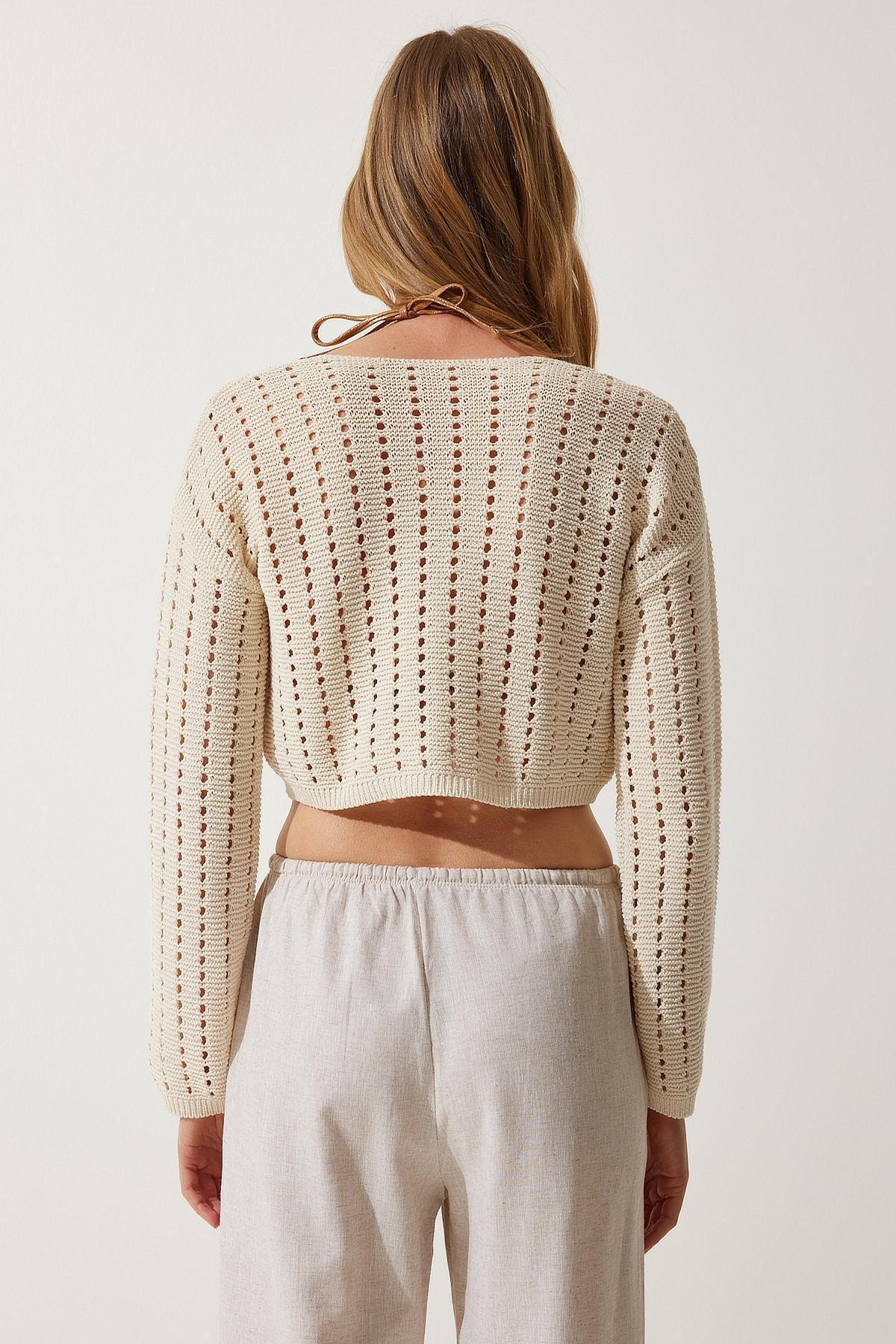 Cream Openwork Knitwear Bolero Cardigan, Cream, large image number 4